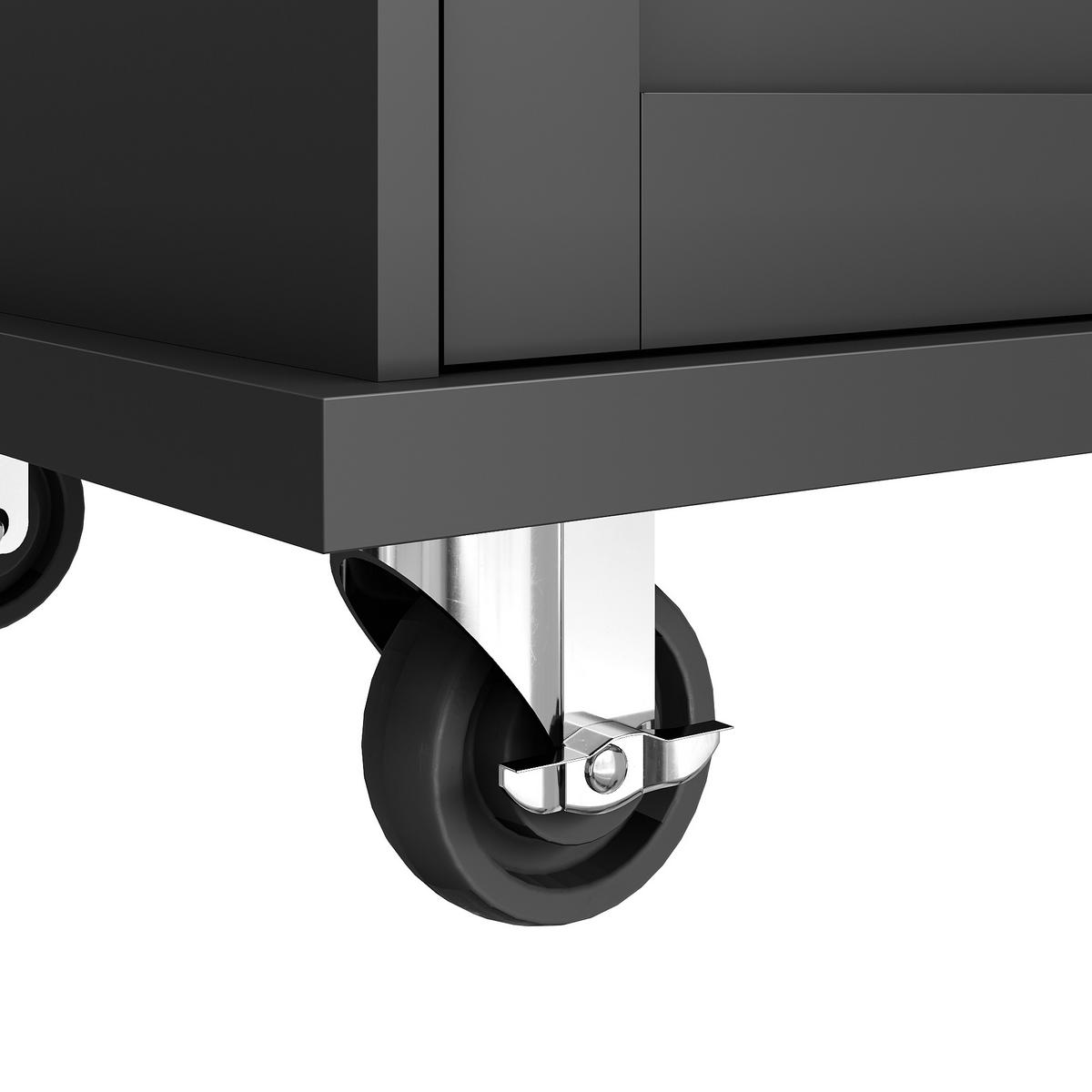 MOBILER Küchenschrank 129x46x96cm Schwarz mit Holzmaserung,Schubladen,Türen - Schwarz, Holzwerkstoff (139/92/46cm) - Modfu