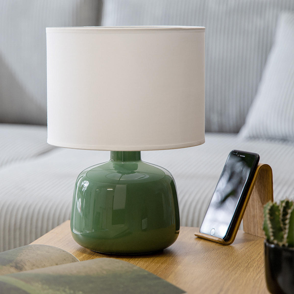 TISCHLAMPE STIVUS, Grün, Weiß - Grün, Keramik/Textil (22/22/31.5cm) - KONSIMO®