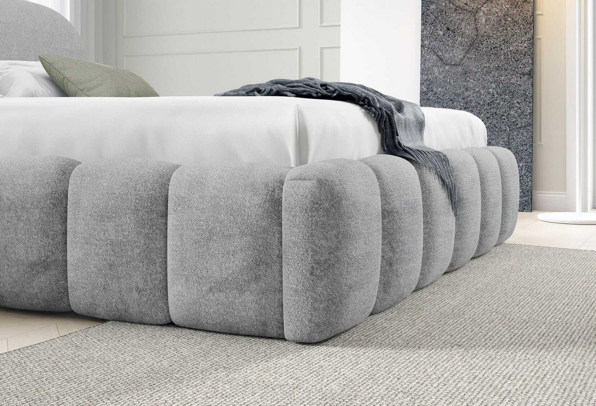 POLSTERBETT 140x200 Noemi, runde Kopfteil, Bettkasten, Samtstoff, Hellgrau - Hellgrau, Holz/Textil (140/200cm) - Emporius
