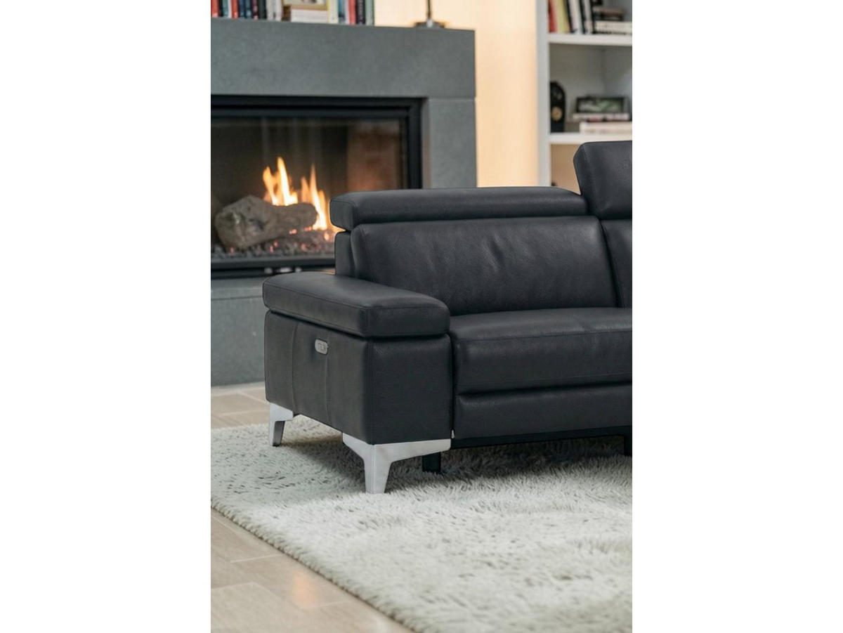 2-SITZER Sofa Talisman Echtleder mit 1 x Relaxfunktion Schwarz - Schwarz, Leder/Metall (172/80/100cm)
