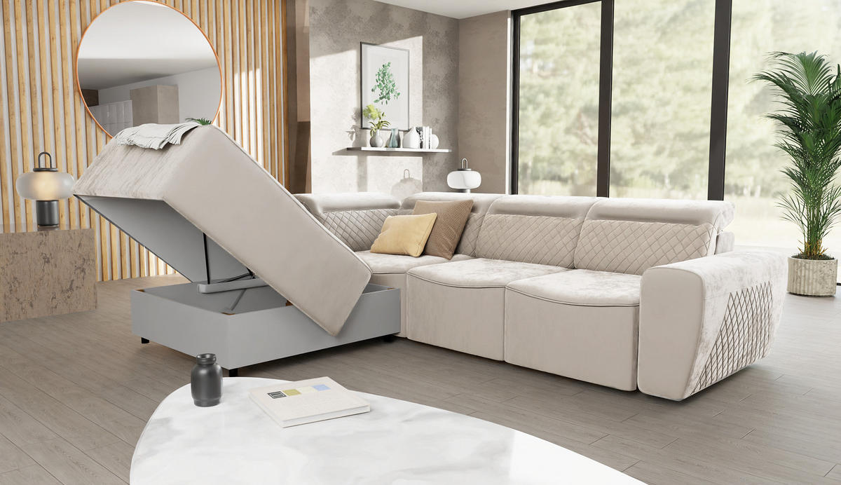ECKSOFA Reid Beige Samt - Beige/Schwarz, Holz/Kunststoff (273/224cm) - S-Style Möbel