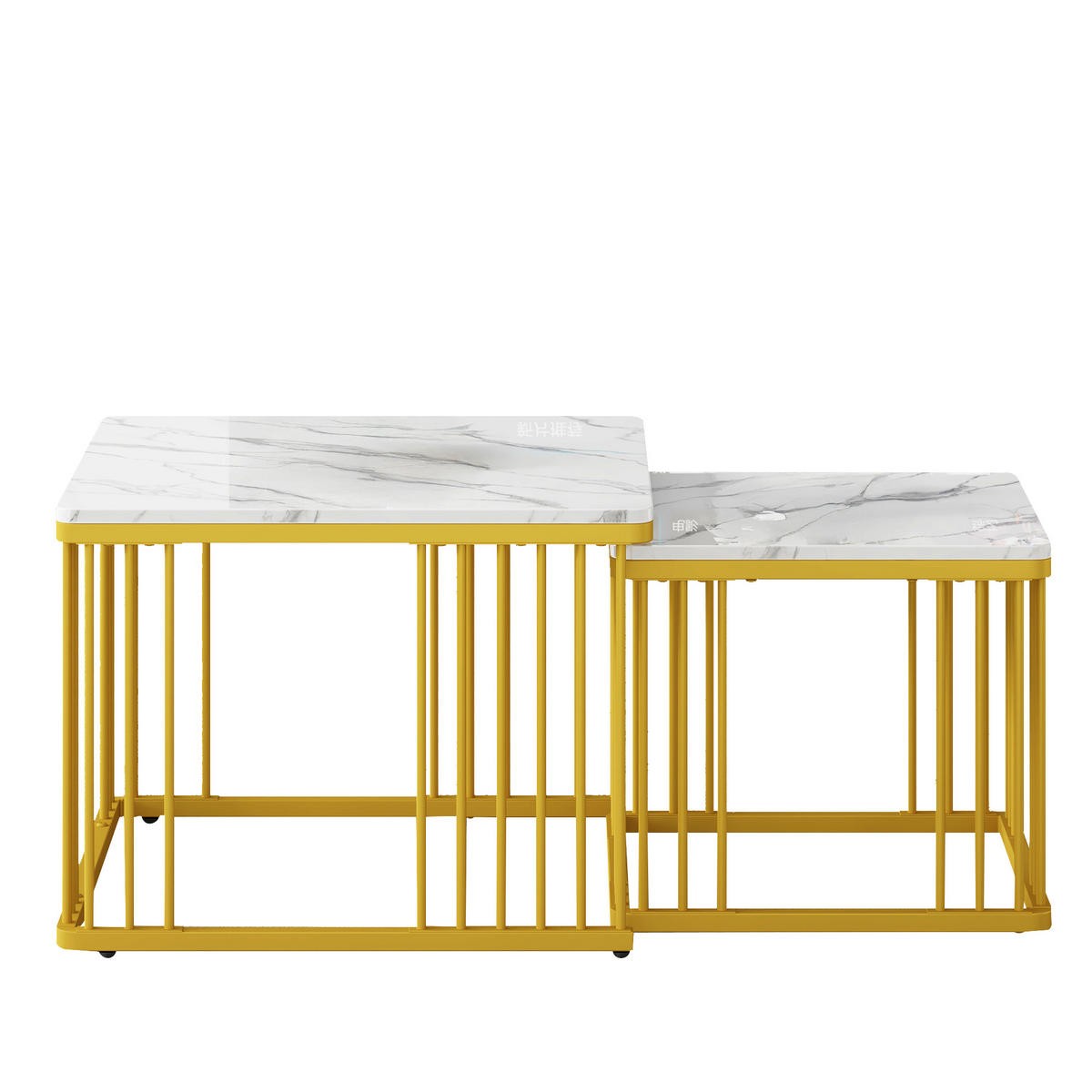 COUCHTISCH DE-069 2er-Set Marmoroptik Weiß/Gold - Weiß, Holzwerkstoff (45/45/40cm) - ComfortXL