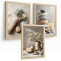 POSTER 3er-Set dekorative Badezimmer Kunstdrucke, Zen-Spa-Stil, minimalistische Bilder mit Steinen, Kerzen und Blumen, entspannende, Rahmenlos A3 - Klar, Papier (42/29.7/3cm) - Nacnic