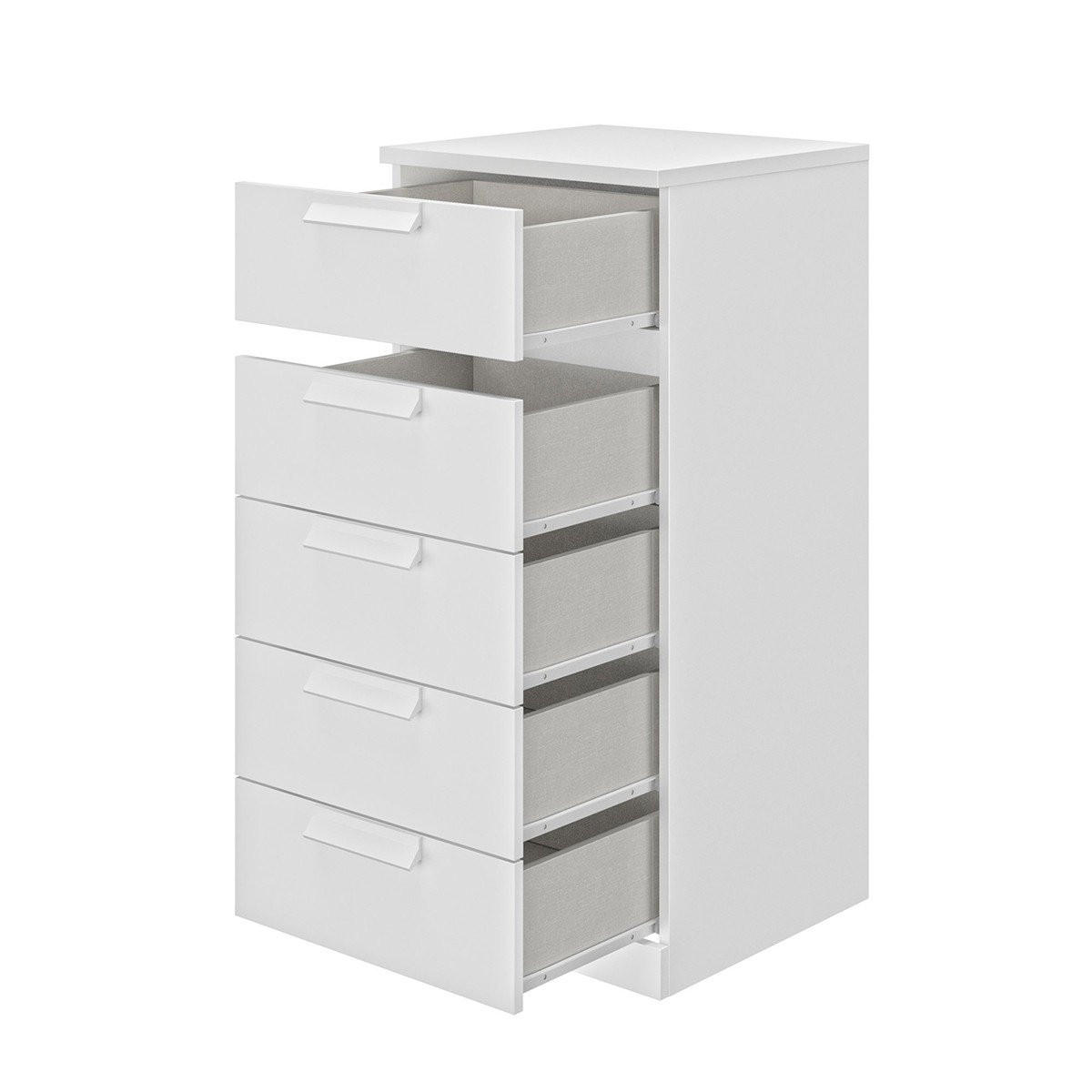 KOMMODE 5 Schubladen Cyrus - Französische Herstellung - 48/45/105 cm - Weiß, Holzwerkstoff (45/105/48cm) - Calicosy