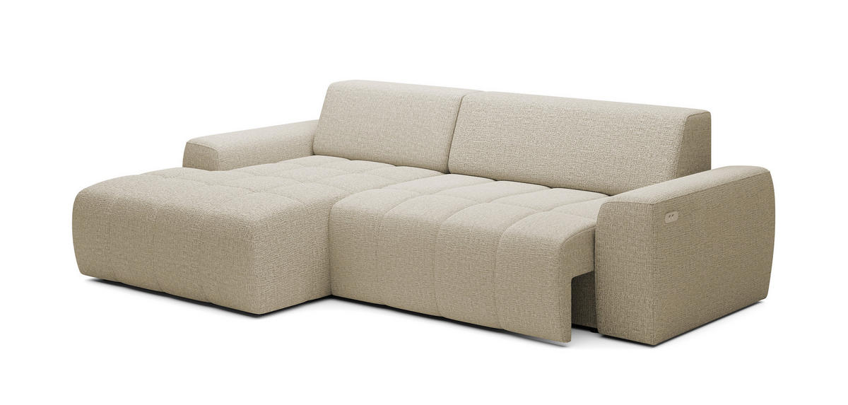 ECKSOFA Savio Freistehend, Mit Abriebfestem Kansas-Stoff, Maße 265x172x81cm, Ausziehbare Sitzfläche 206x92cm, Linke, Dunkelbeige - Currygelb, Holz/Textil (172/265cm) - DomoHome