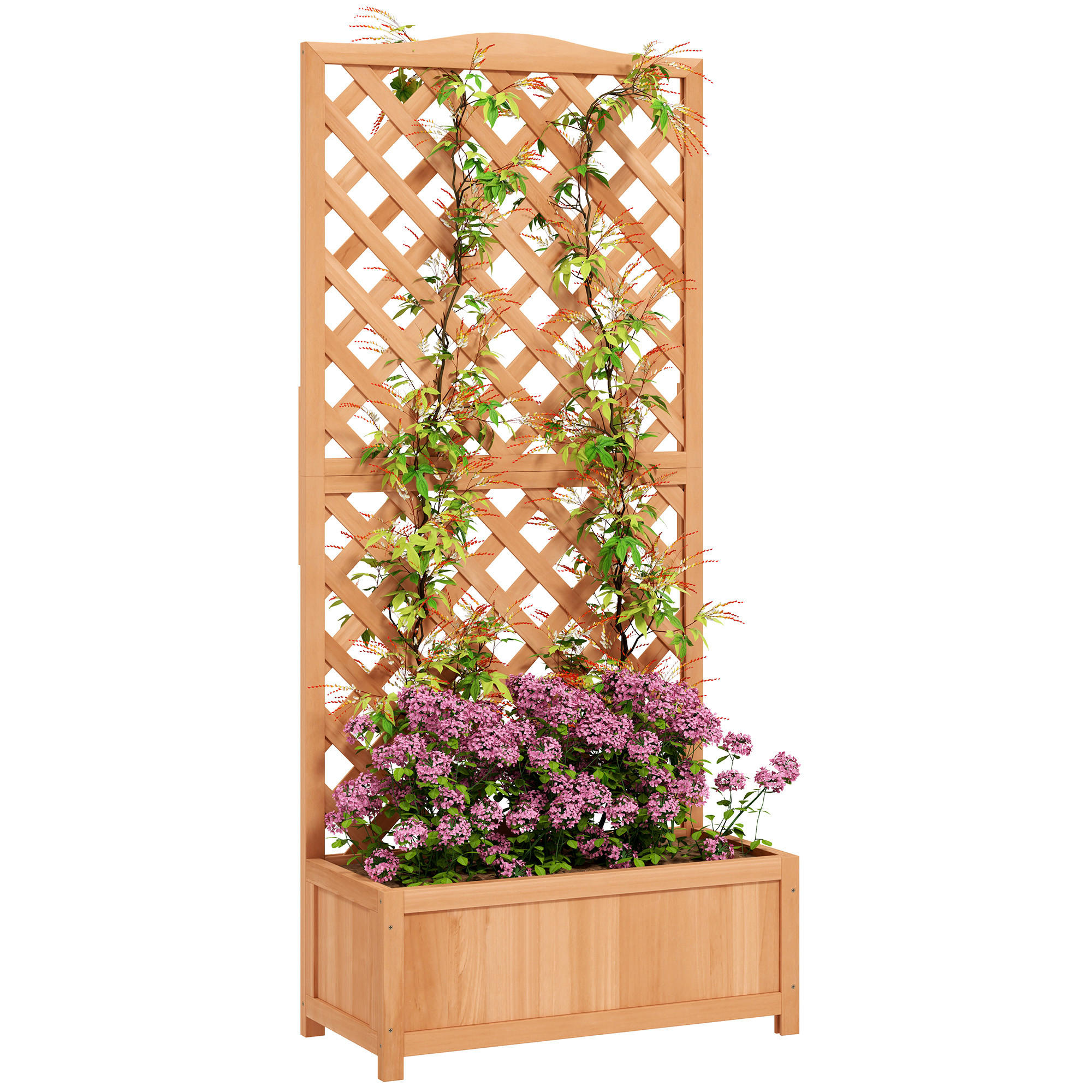 HOCHBEET DE-12197 mit Rankgitter 76/36/170 cm mit Lattenboden Braun - Braun, Holz (76/170/36cm) - ComfortXL