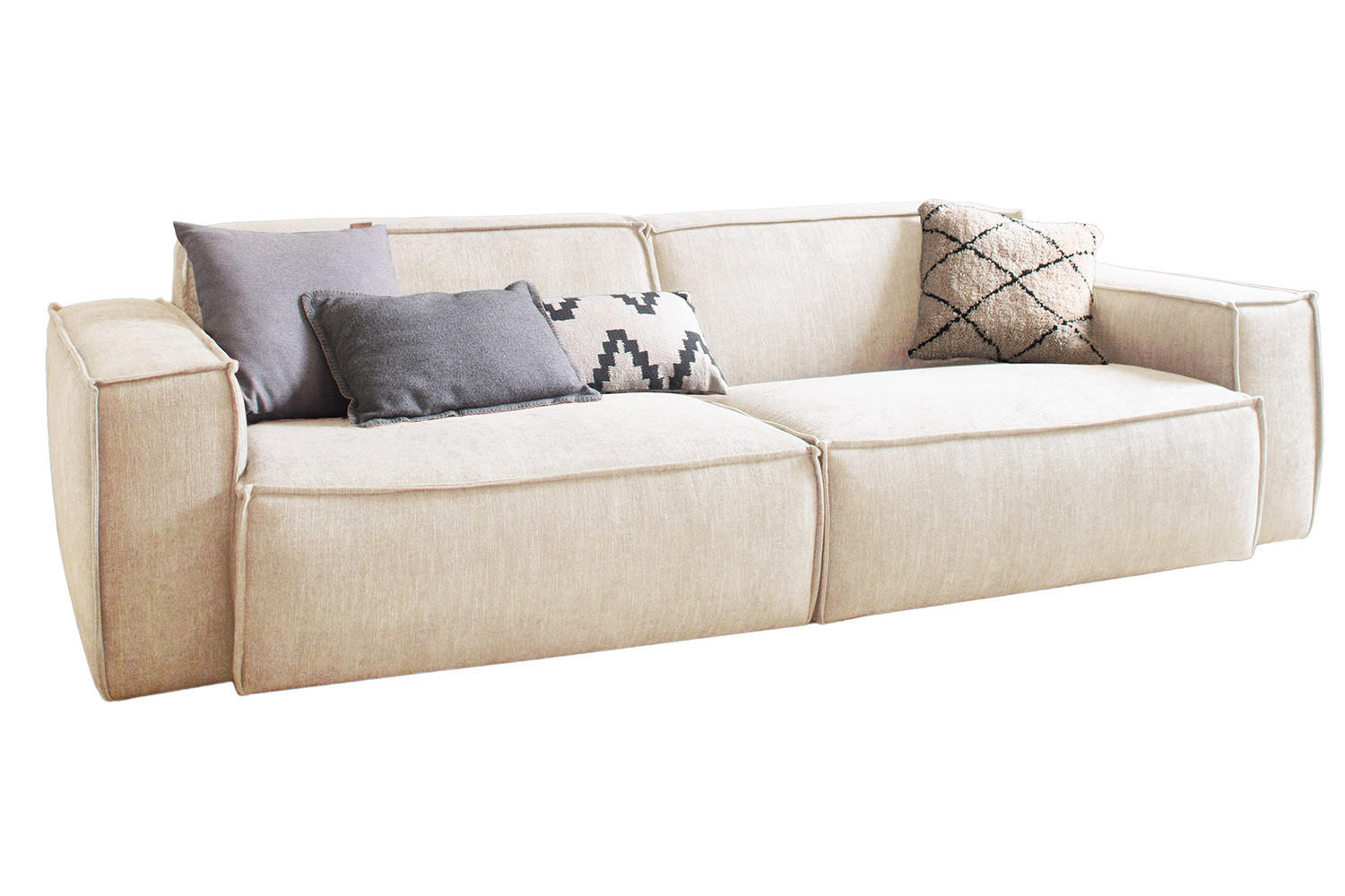 SITZGRUPPE SAMU Beige Webstoff - Beige/Schwarz, Kunststoff/Textil (256/72/106cm) - KAWOLA