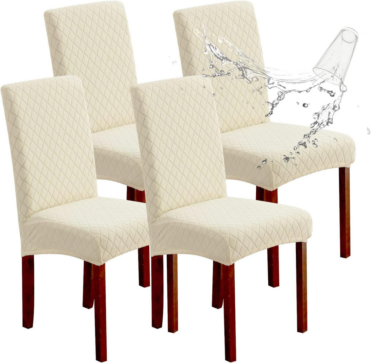 STUHLHUSSE Premium Wasserdicht Stretch Stuhlbezug Beige 4 Stück - Beige, Textil (45/45cm) - Kaket