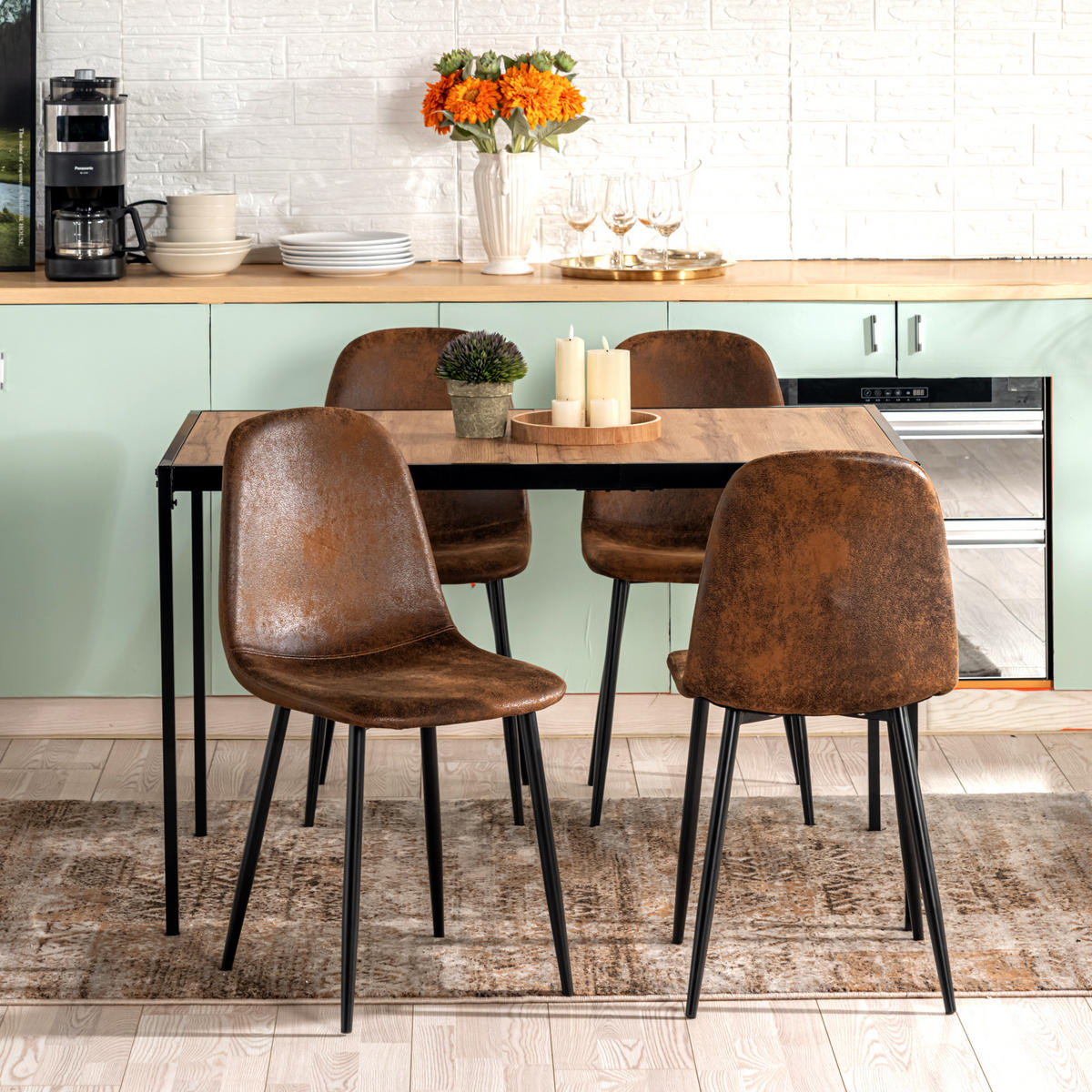 ESSZIMMER SET – 1 Tisch + 4 Stühle – Holzoptik & Wildleder - Braun, Holzwerkstoff/Metall (120/75/80cm) - Urban Meuble