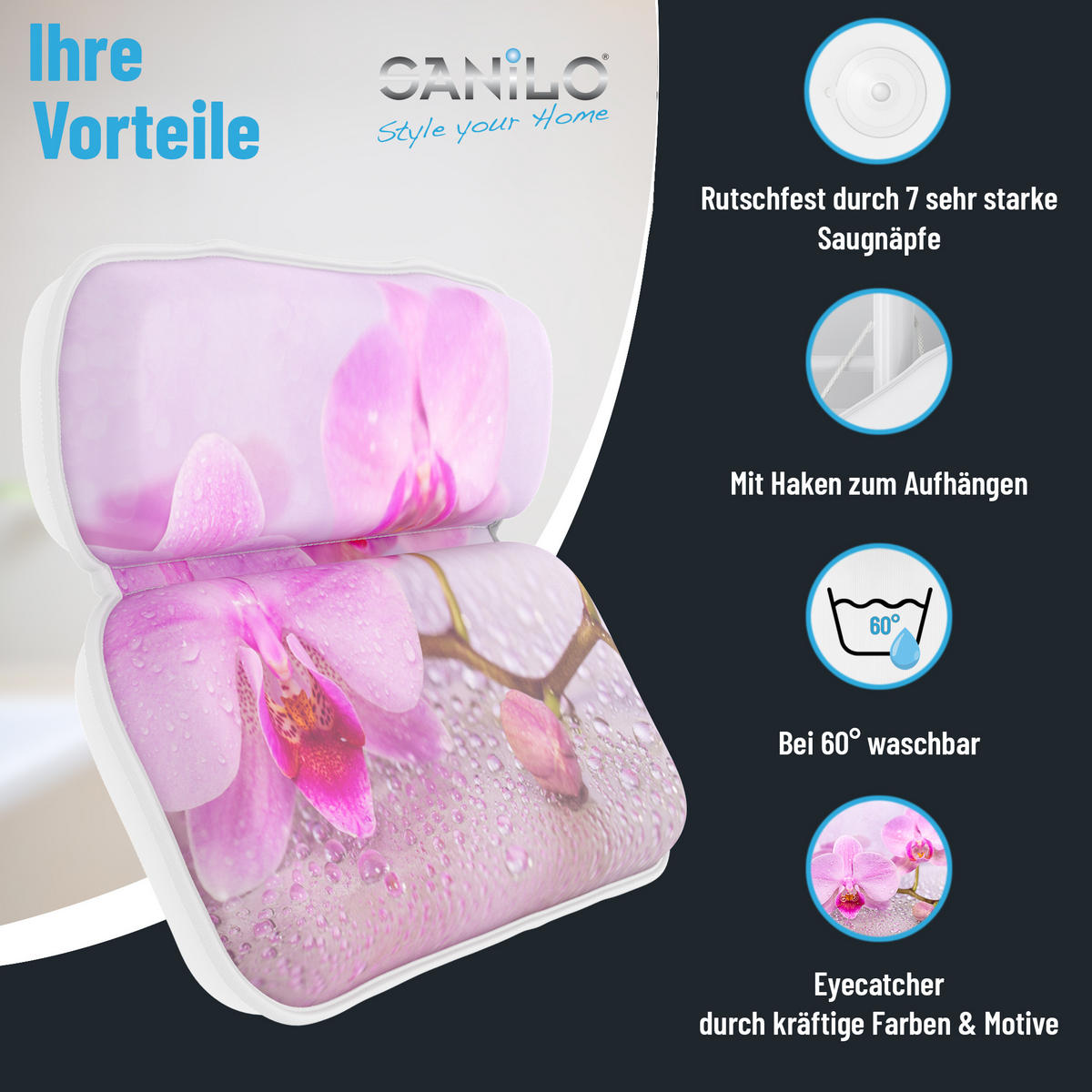 BADEWANNENKISSEN Blooming - Rosa, Kunststoff (39/5.5cm) - Sanilo