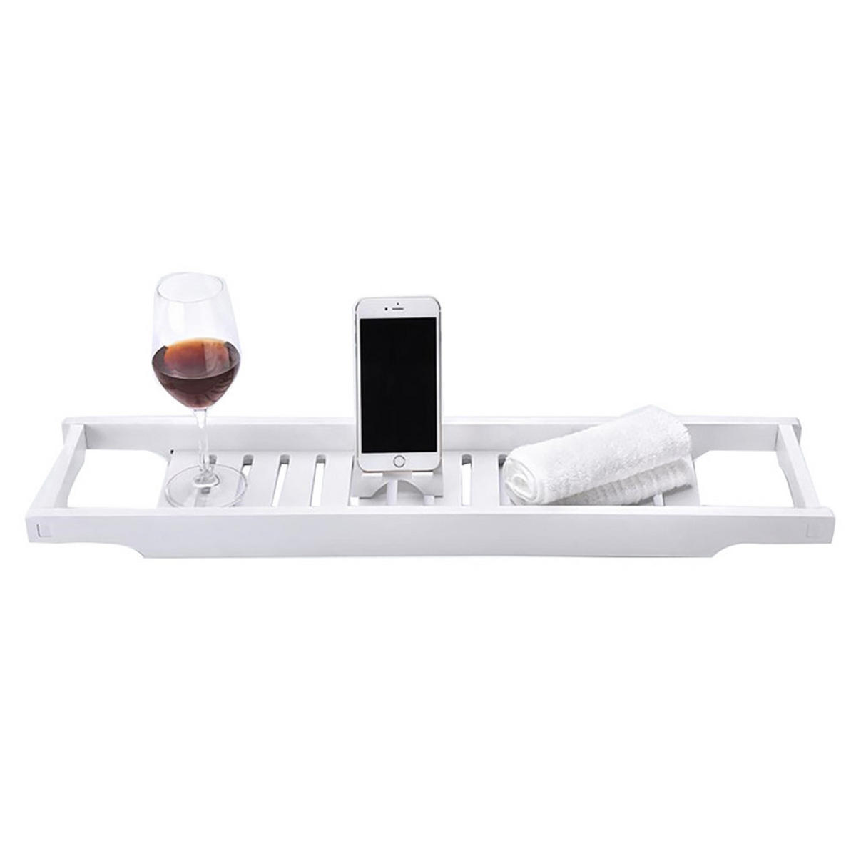 BADEWANNENABLAGE aus Bambus in Weiß Keine Montage erforderlich Ergonomisches Design 70 x 14,6 x 4,5 cm - Weiß, Holz (70/4.6/14.6cm) - Livingandhome