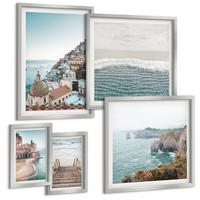 BILDER SET 5er Set - 50x50 cm & 20x30 cm & 40x60 cm Silberner Rahmen - Wasserfälle, Berge, Brücken, Bäume - Silberfarben, Kunststoff (40/60cm) - TULUP
