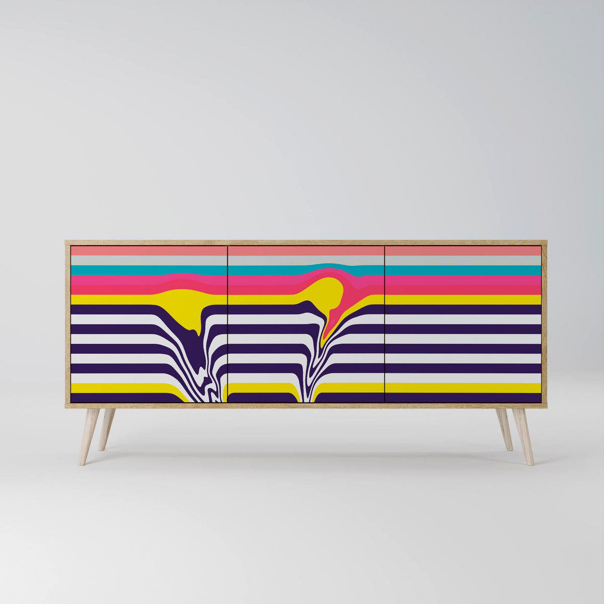 SIDEBOARD TONE COLLAPSE, Eicheneffekt, 164,5x42x77,5 cm, 3 Türen - Eichefarben/Buchefarben, Holzwerkstoff/Buchenholz (164.5/77.5/42cm) - SpaceRebels