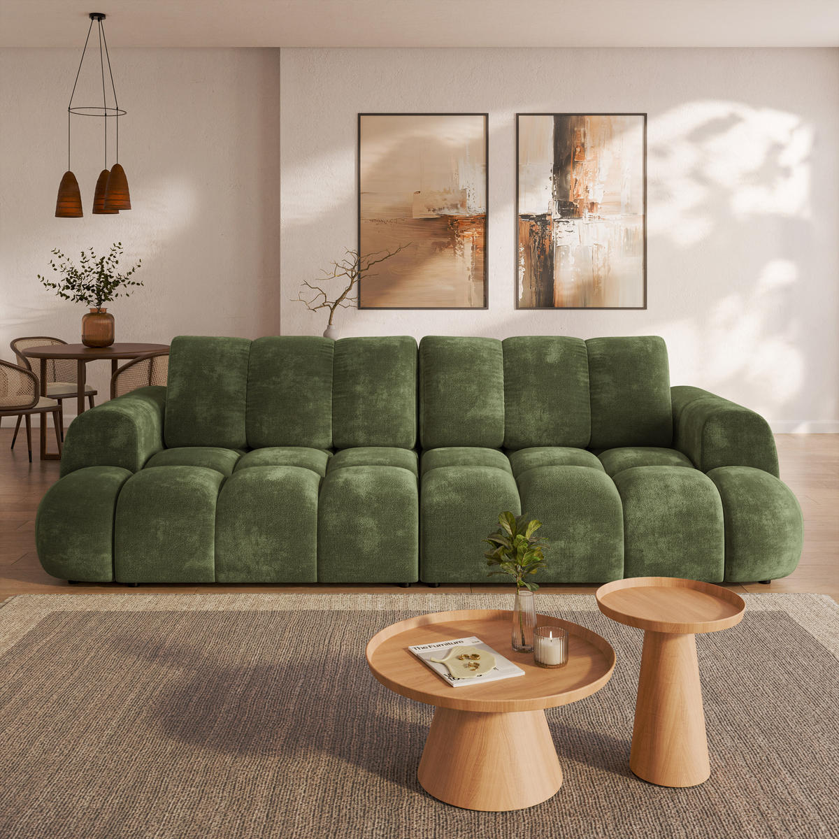 BETTSOFA DAFNE Grün Chenille-Stoff mit Schlaffunktion - Grün, Textil (300/88/113cm) - MASSENO