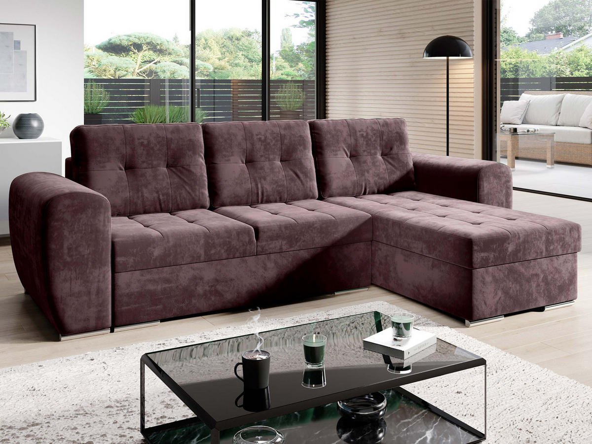 ECKSOFA Bari - Silberfarben/Violett, Holz/Textil (256/157cm) - MIRJAN24