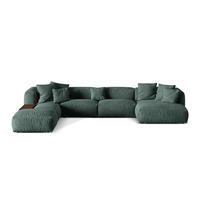 PANORAMASOFA modular links Martina aus Samt petrol 5 Sitzplätze - Salbeigrün, Textil (280/75/406cm) - Micadoni