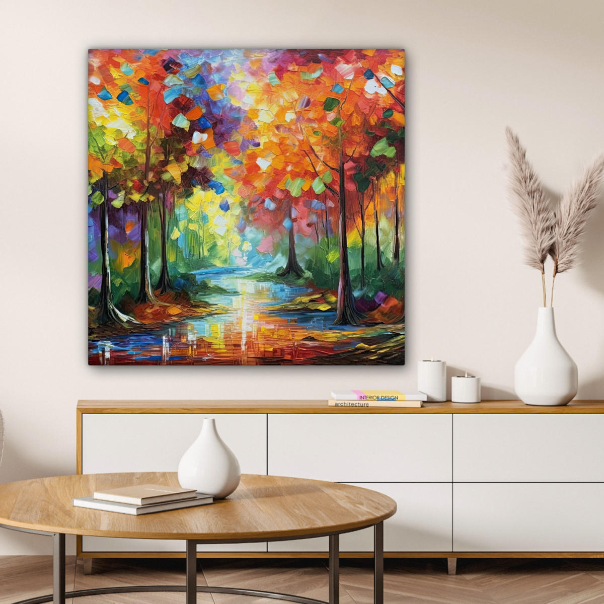 LEINWANDBILD Landschaft - Wald - Farben - Natur 90x90 cm - Multicolor, Textil (90/90cm) - MuchoWow