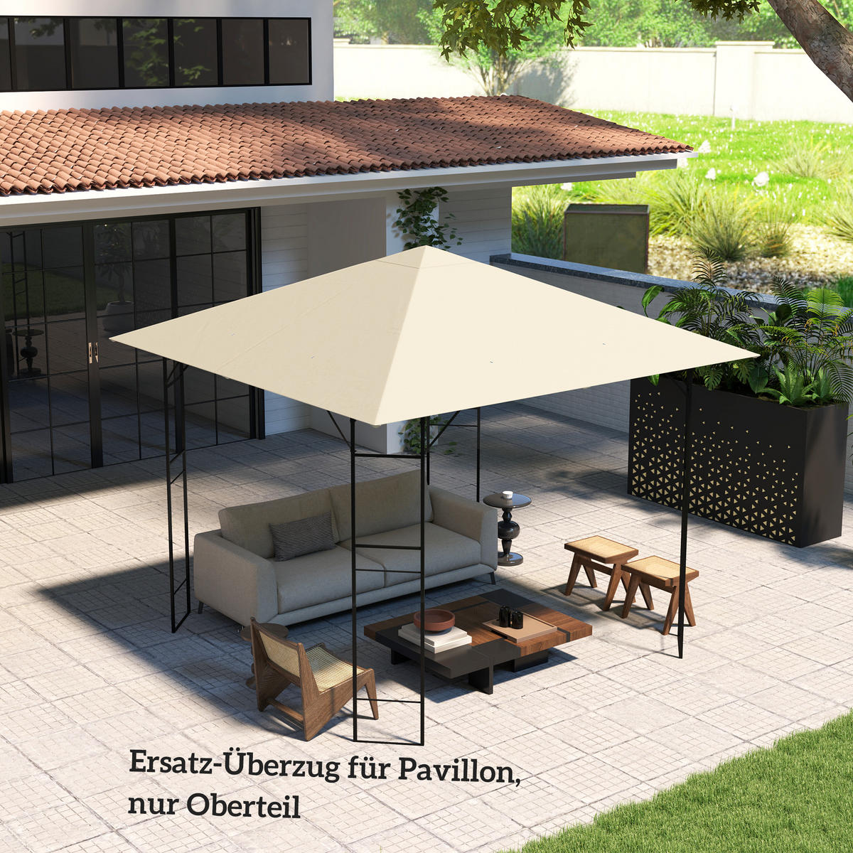ERSATZDACH für Pavillon 3 x 3 m wasserabweisend Pavillondach UPF30+ Ersatzbezug Oxford-Stoff, 370 g/m², Cremeweiß - Creme, Textil (298/1/298cm)