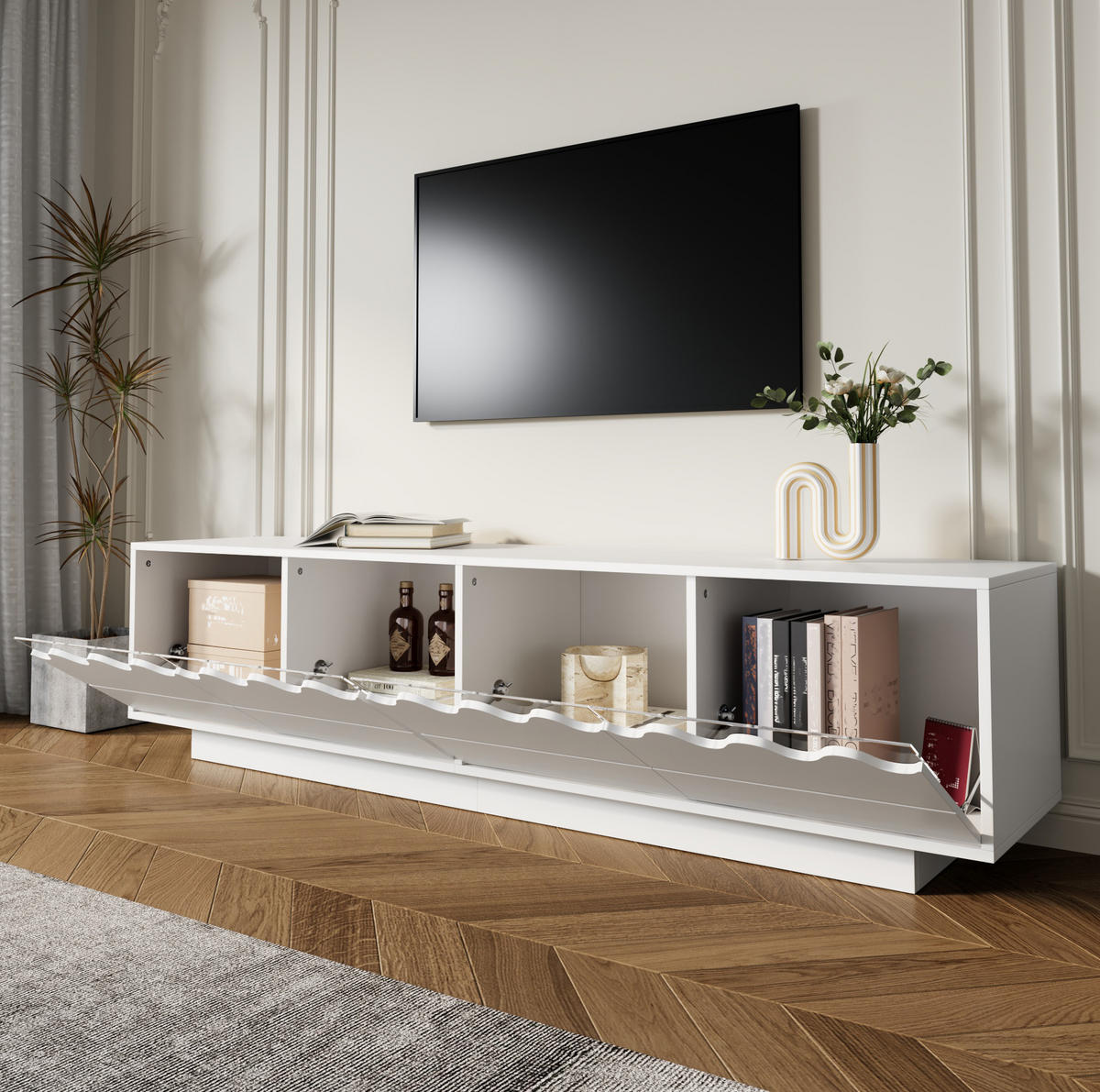 TV-ELEMENT mit 4 Türen 170 x 40 x 45 cm Weiß MDF/Spanplatte - Weiß, Holzwerkstoff (45/40/170cm) - Beauniv