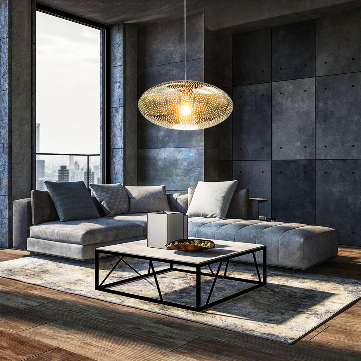 HÄNGELEUCHTE Chrom Silber dekorativer Schirm - Silberfarben, Metall (40/40/122cm) - Globo Lighting