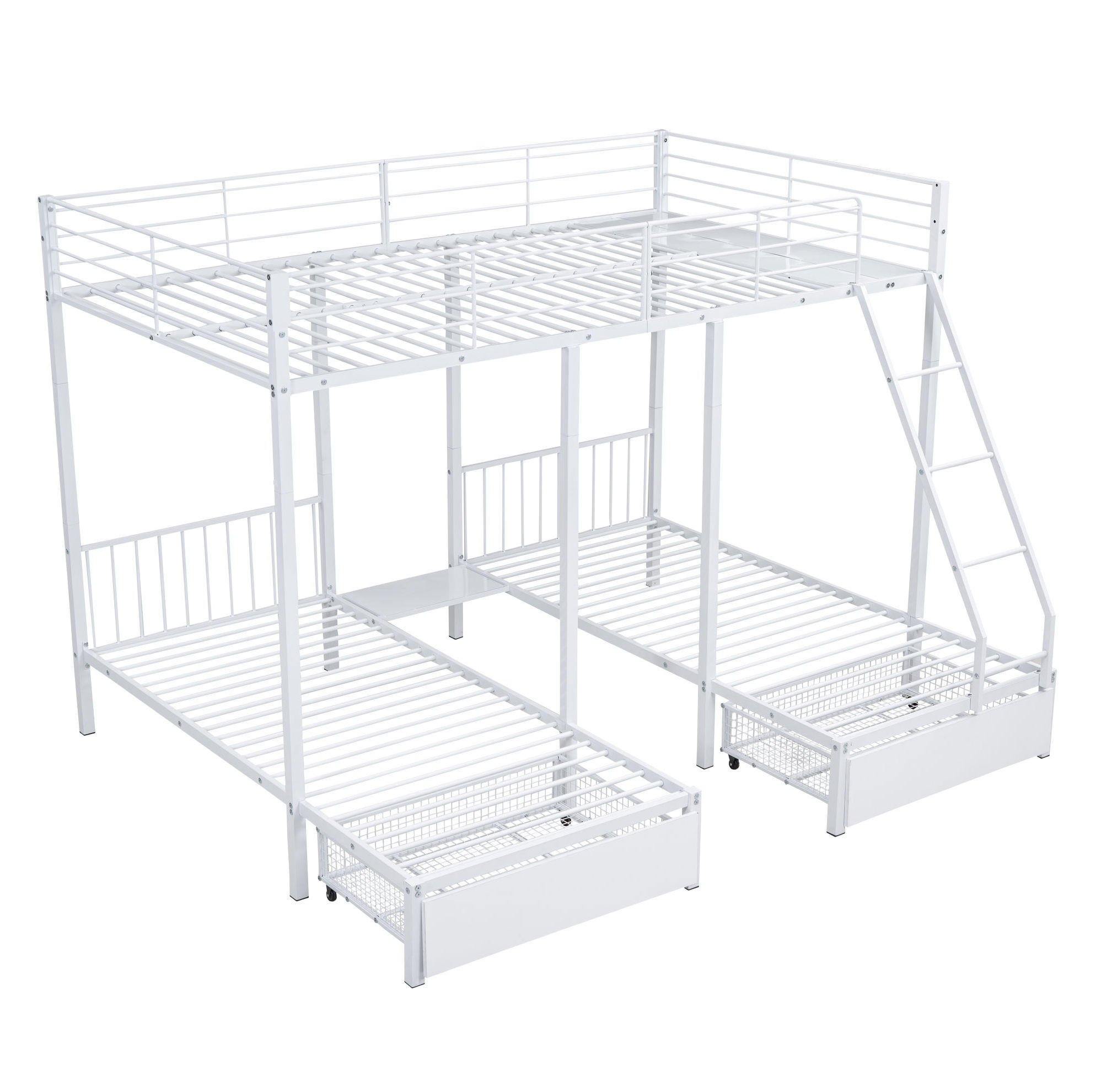 ETAGENBETT 140/200 cm & 2x 90/200 cm aus Metall mit Schubladen, teilbar, Weiß - Weiß, Metall (140/200cm) - Flora Grace