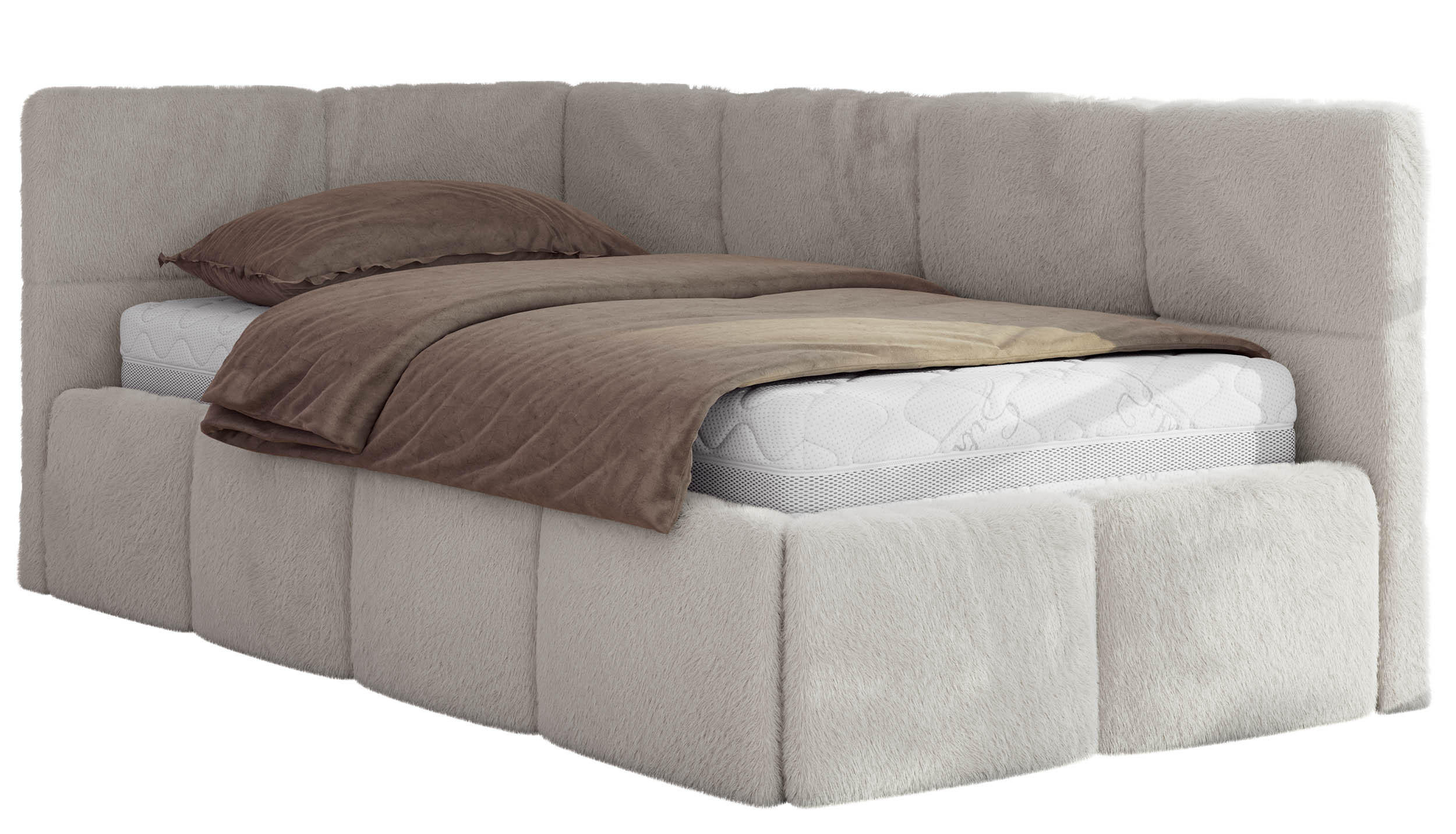 JUGENDBETT ARVO 90/200 - Hellgrau Plüsch - Pocket-Matratze - Links Seite - Hellgrau, Textil (90/200cm) - MKS