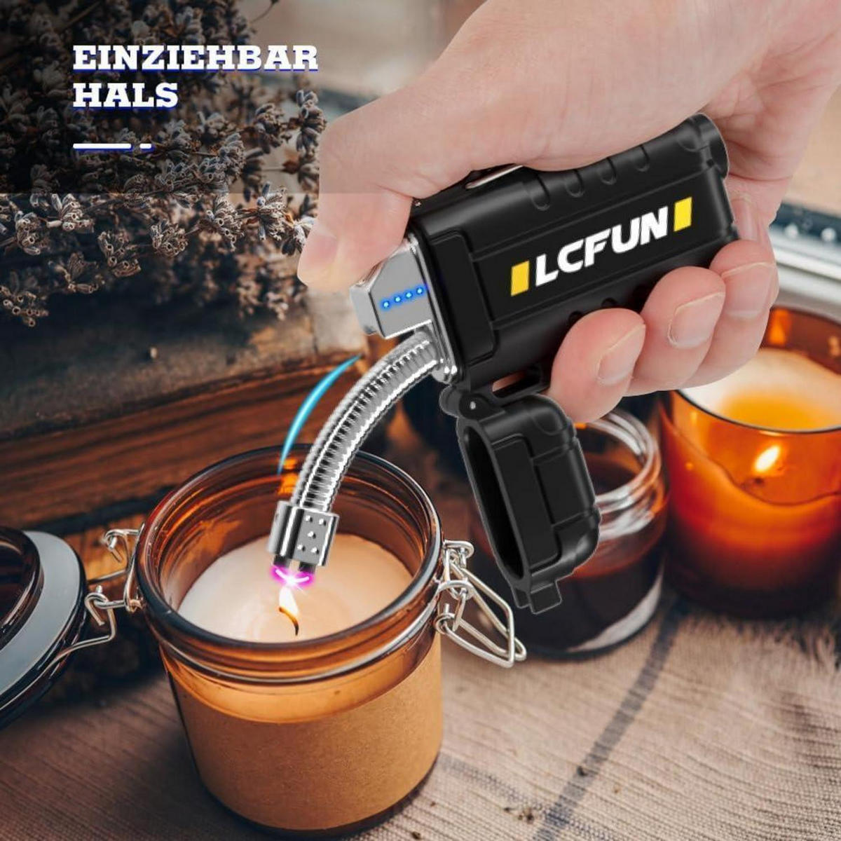 ELEKTRISCHES Feuerzeug mit flexiblem Hals und LED-Anzeige Schwarz - Schwarz, Kunststoff (4.5/1.8/8cm)