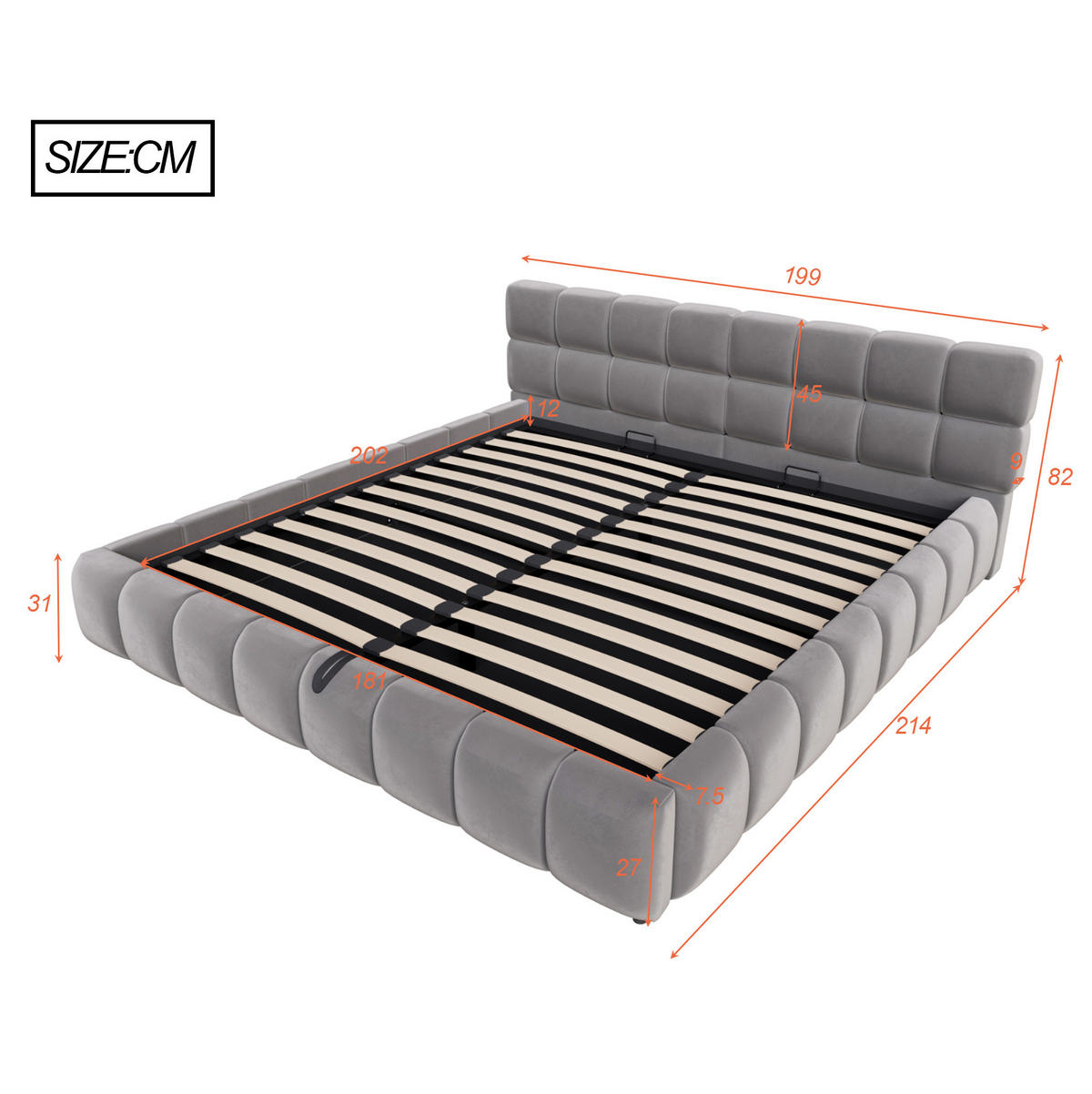 ČALOUNĚNÁ postel 180/200 cm s LED osvětlením a hydraulickým úložným prostorem, sametová šedá - šedá, textil (180/200cm) - Redom