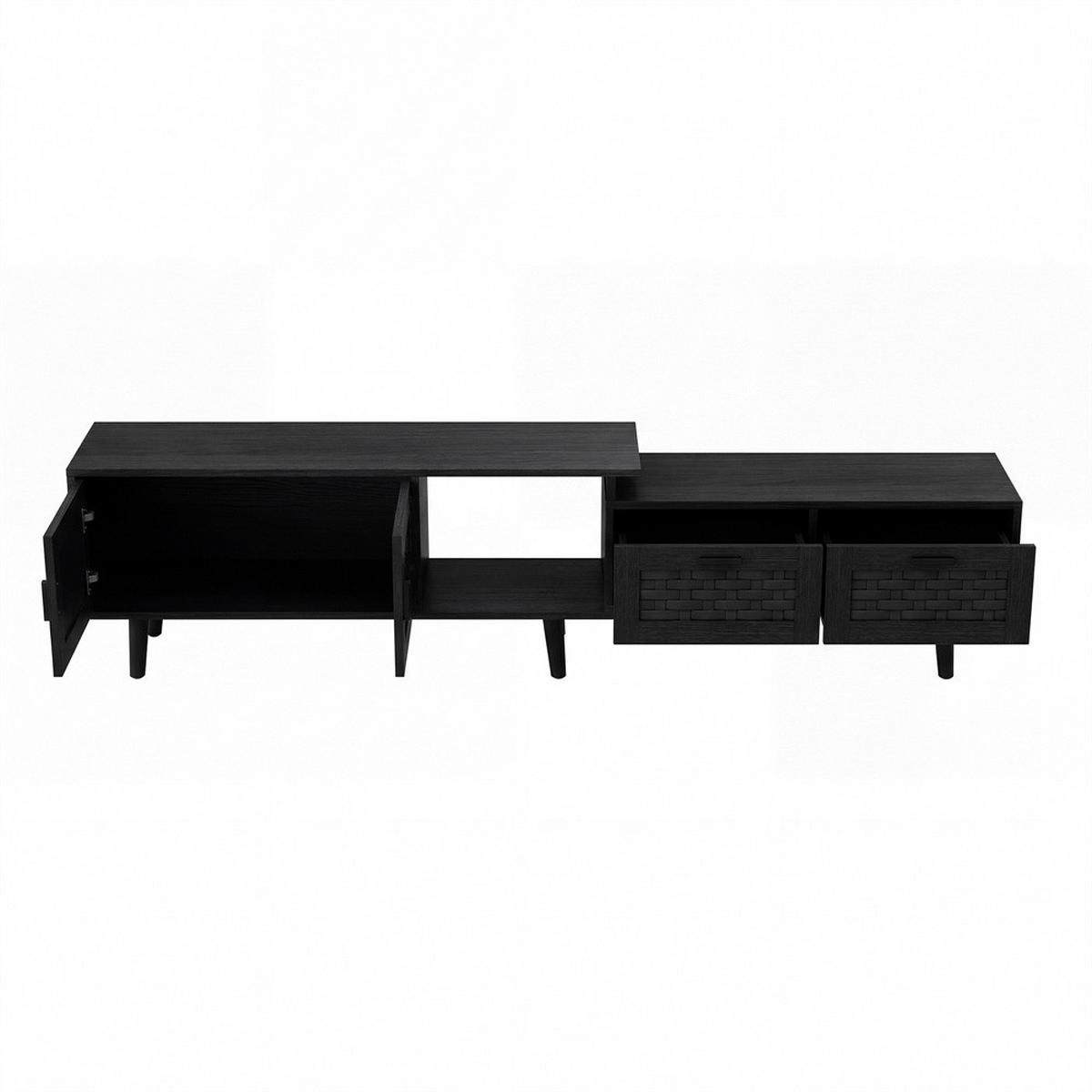 TV-LOWBOARD ausziehbar 146-180 cm mit 2 Türen und 2 Schubladen - mit Massivholzbeinen - Schwarz - Schwarz, Holzwerkstoff (29.8/44/180cm) - DELFA