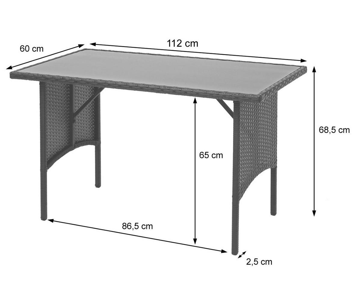 POLY-RATTAN ESSTISCH rechteck Braun - Braun, Kunststoff (60/112/68cm) - MCW
