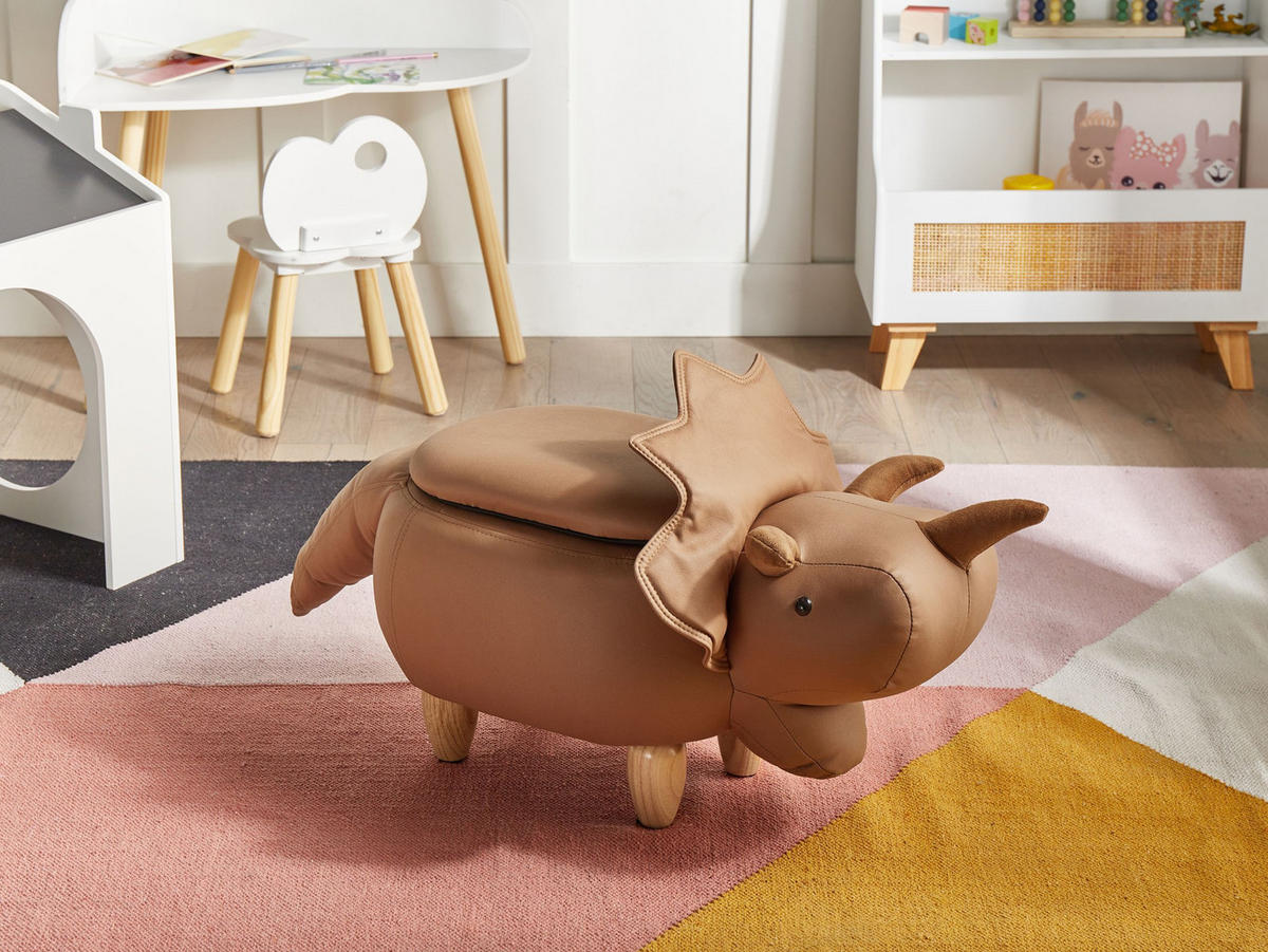 TIERHOCKER Braun Triceratops - Braun, Textil (92/56/42cm) - Beliani