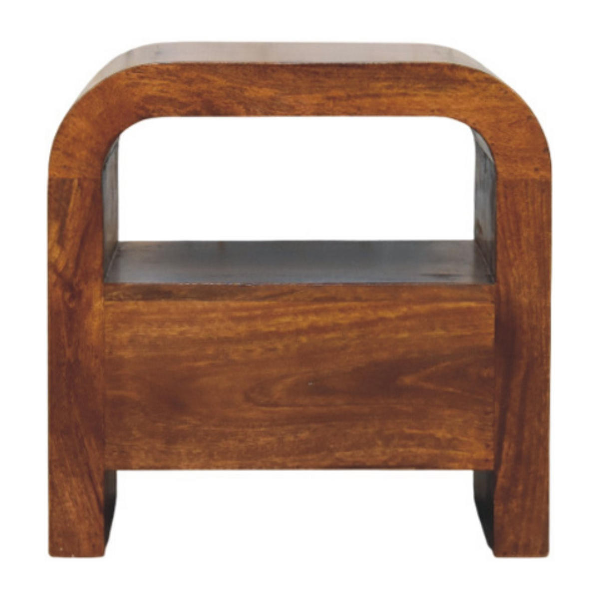 NACHTTISCH Massivholz Darcy Kastanienbraun, 1 Schublade und Offenes Regal - Dunkelbraun/Messingfarben, Mangoholz/Holz (45/45/35cm) - Artisan Furniture