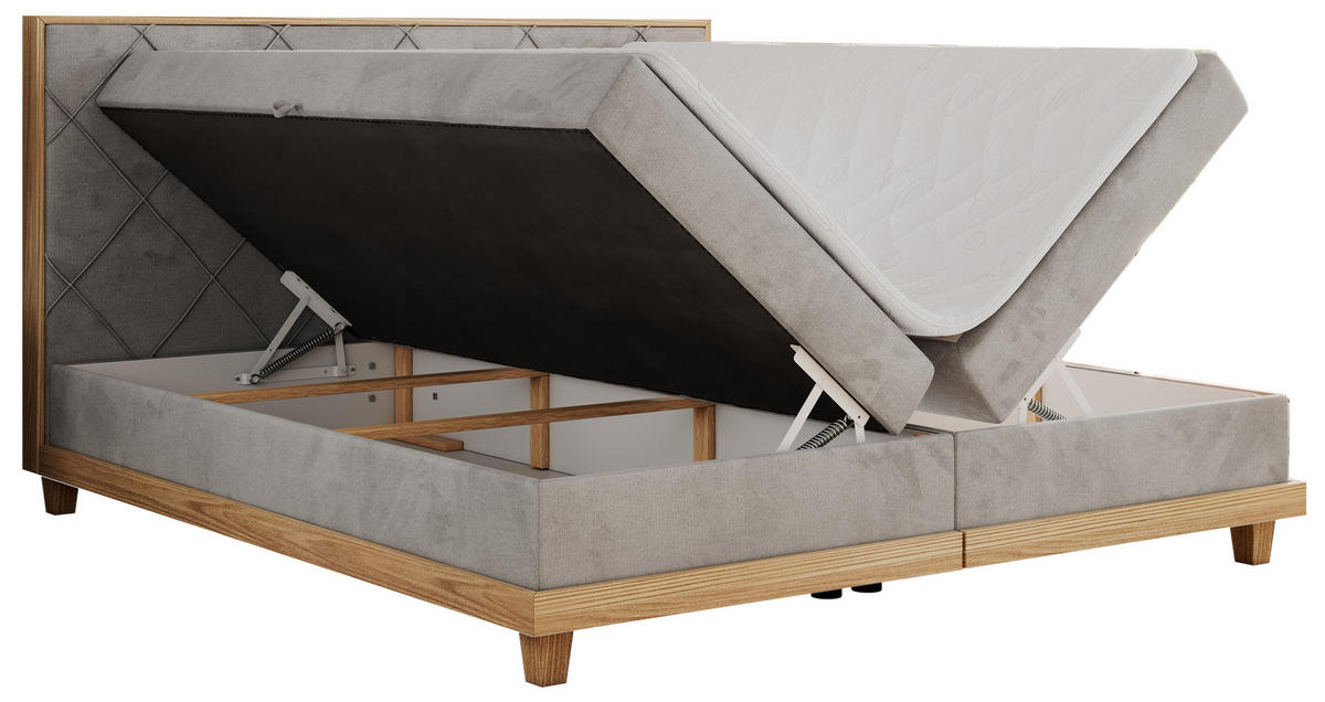 BOXBETT CAICOS 180/200 - Hellgrau Velvet - H4 - Hellgrau, Holz/Textil (180/200cm) - MKS