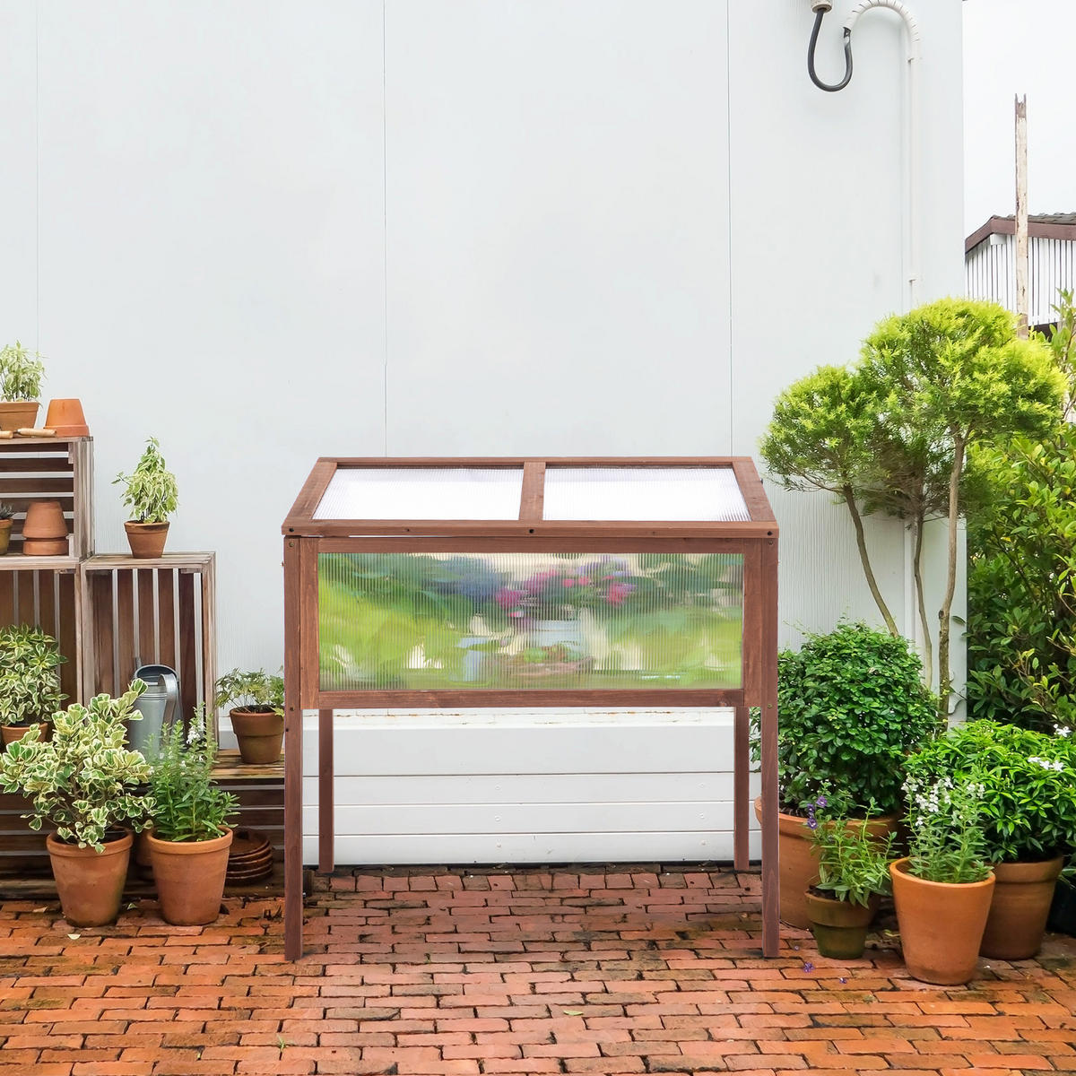 HOCHBEET, Tannenholz, PC-Platte, Braun - Braun, Holz (50/93/90cm) - Outsunny