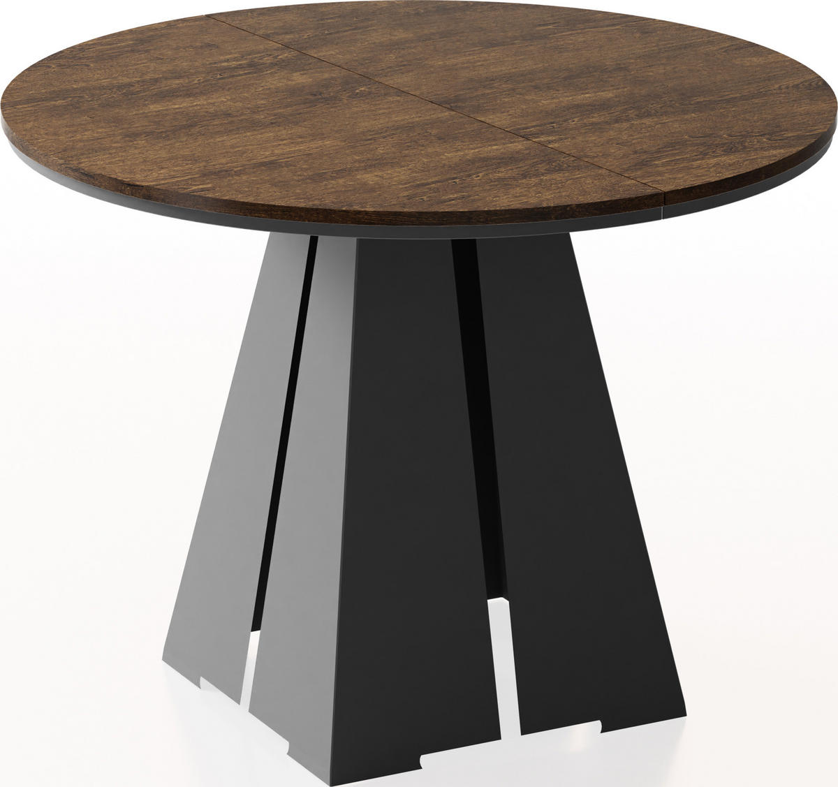 ESSTISCH Kova runder ausziehbarer, Lefkas Eiche 120-200/120/76 cm - Alteiche/Schwarz, Holzwerkstoff/Metall (120/120/76cm) - WFL GROUP