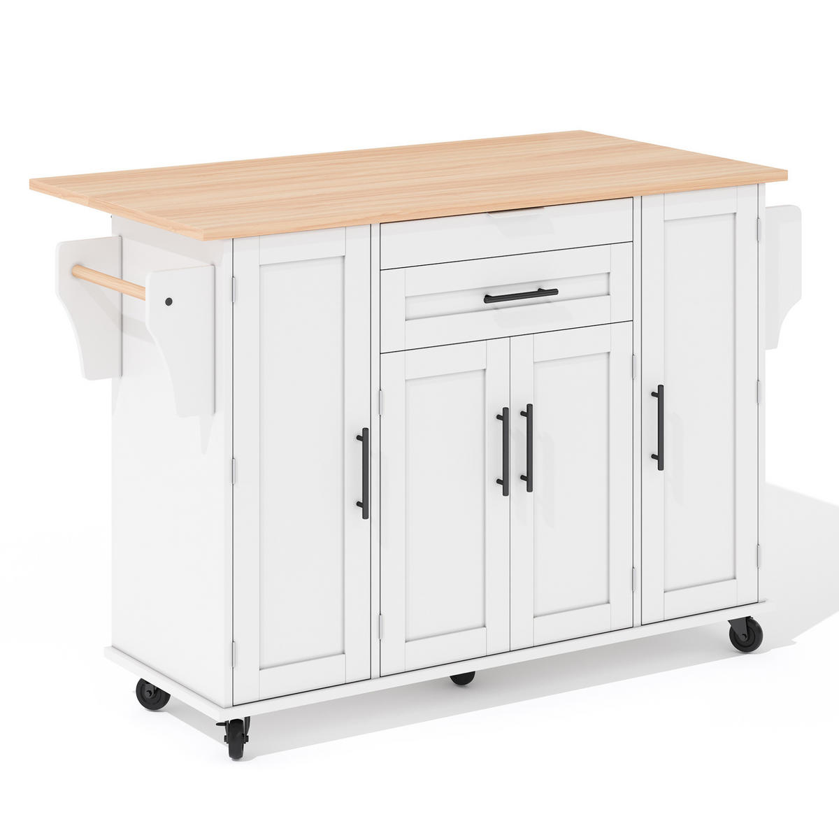 KÜCHENINSEL 136/92/70 cm Weiß/Natur aus MDF mit ausziehbarer Arbeitsplatte - Weiß, Holzwerkstoff (70/92/136cm) - OKMYHOME