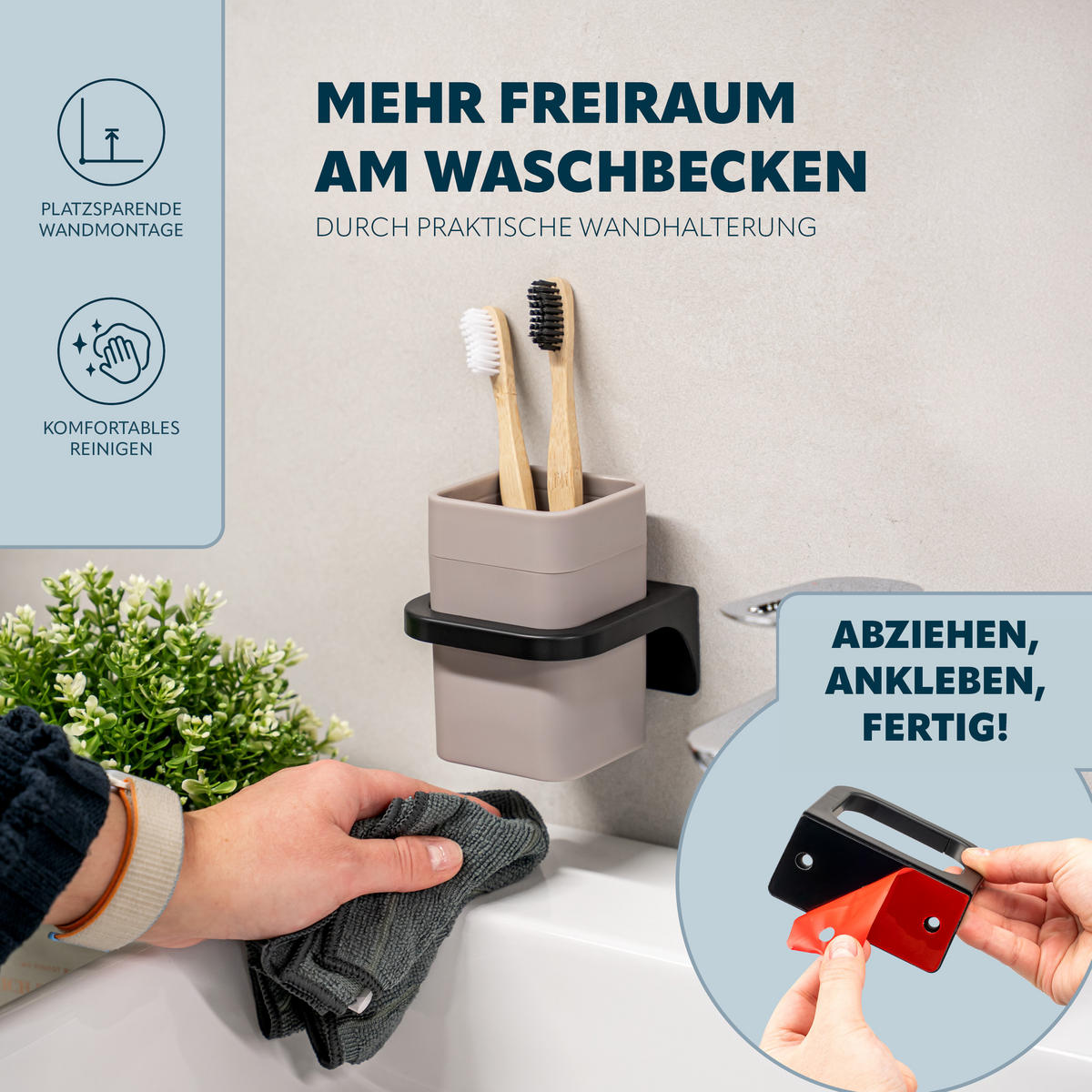 ZAHNPUTZBECHER SAVONA Softtouch, taupe, eckig - Taupe, Kunststoff (9/10.5/9cm) - bremermann