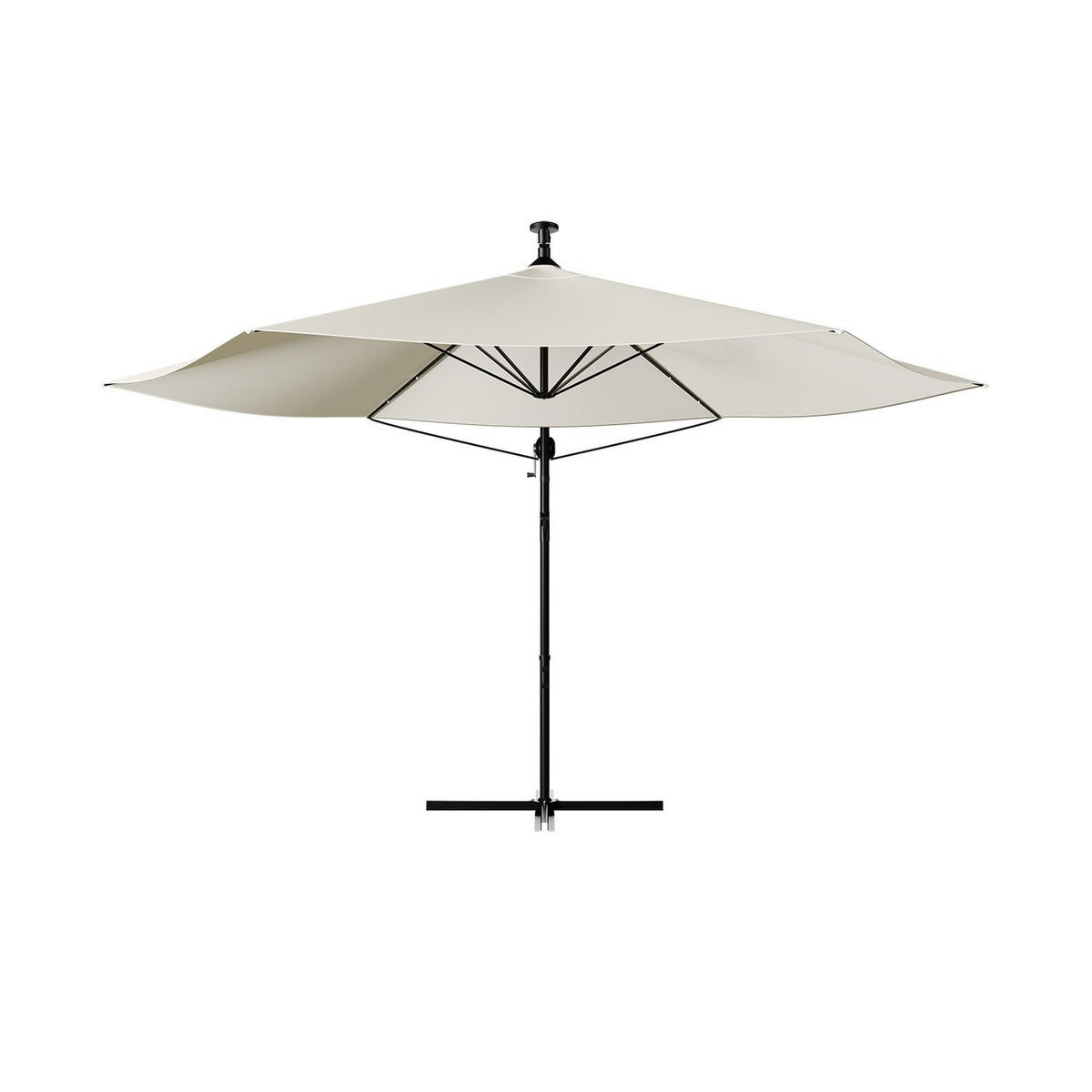 AMPELSCHIRM Brazil dunkelgrau/creme 3,5m mit LED, Kurbel und Standfuß - Creme, Metall (330/330cm) - Juskys