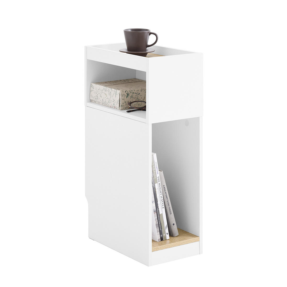 NACHTTISCH mit Seitenablage, Weiß, 20x35x60cm - Weiß, Holzwerkstoff (20/60/35cm) - SoBuy