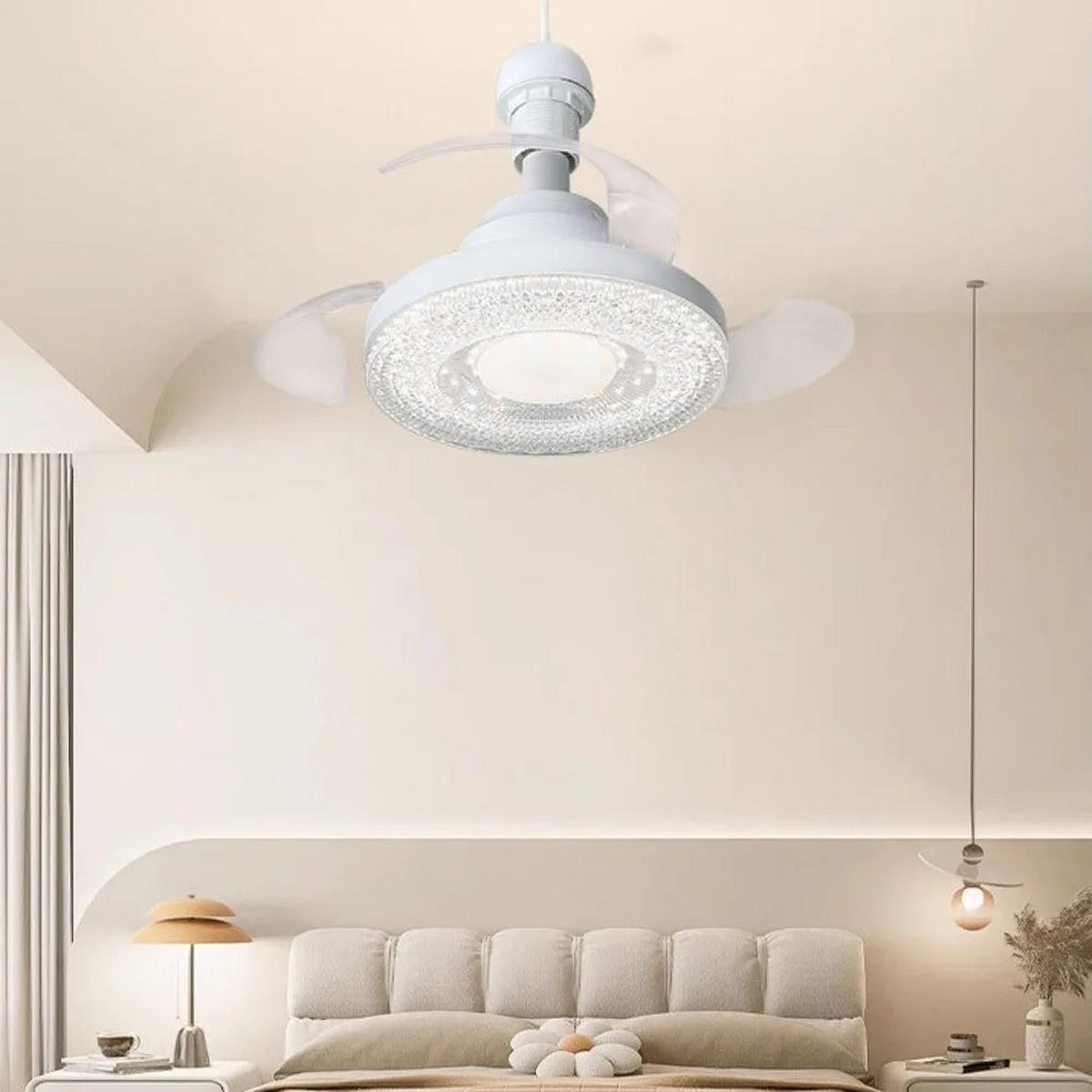 DECKENLEUCHTE mit Ventilator 40cm mit Fernbedienung, 3 Einstellbare Beleuchtungskörper, Typ A - Weiß, Kunststoff (40/40/14cm) - Kaket