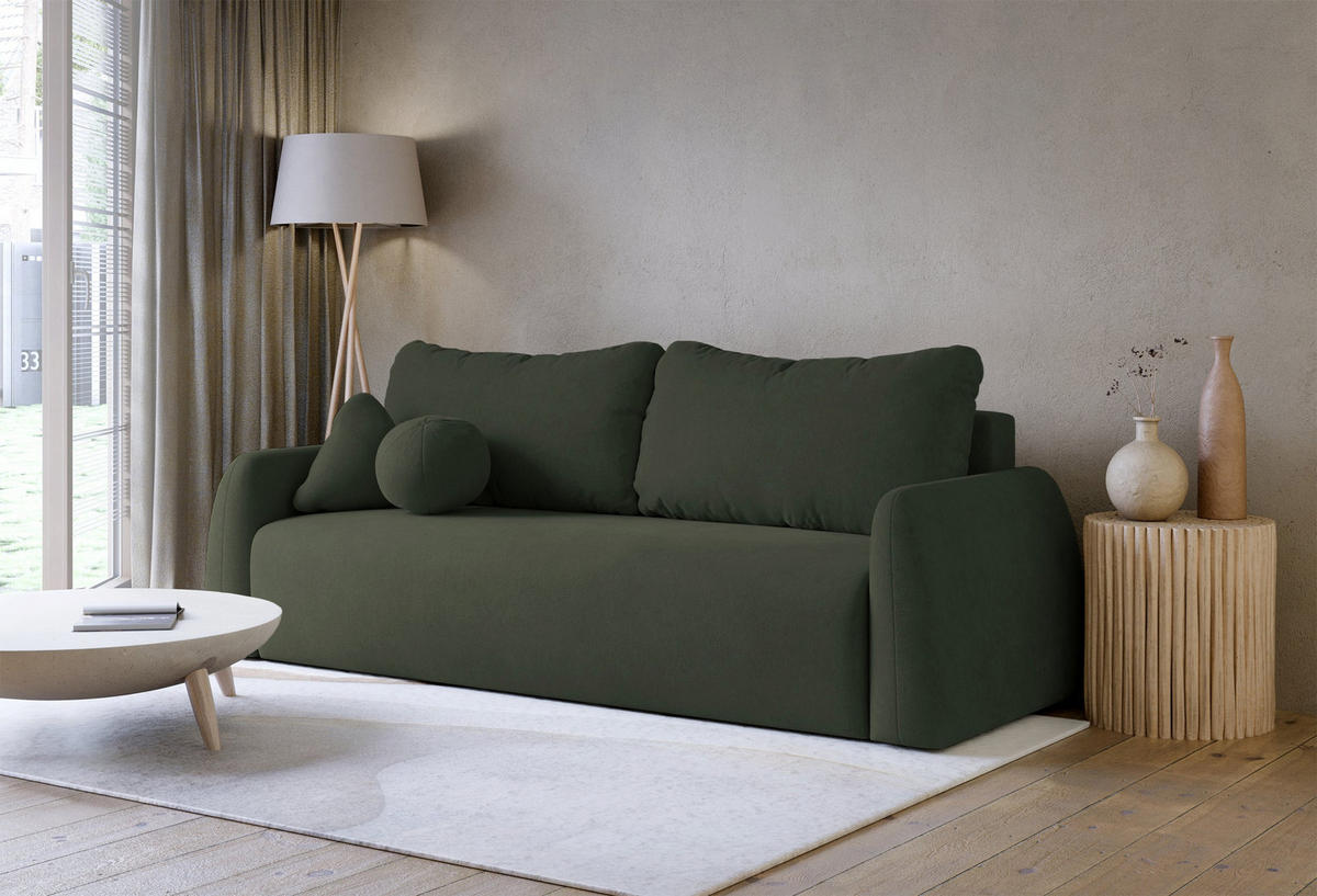 3-SITZER SOFA Nubelle dunkelgrün Chenille-Bezug, wasserabweisend - Dunkelgrün/Schwarz, Kunststoff/Textil (244/85/93cm) - Selsey