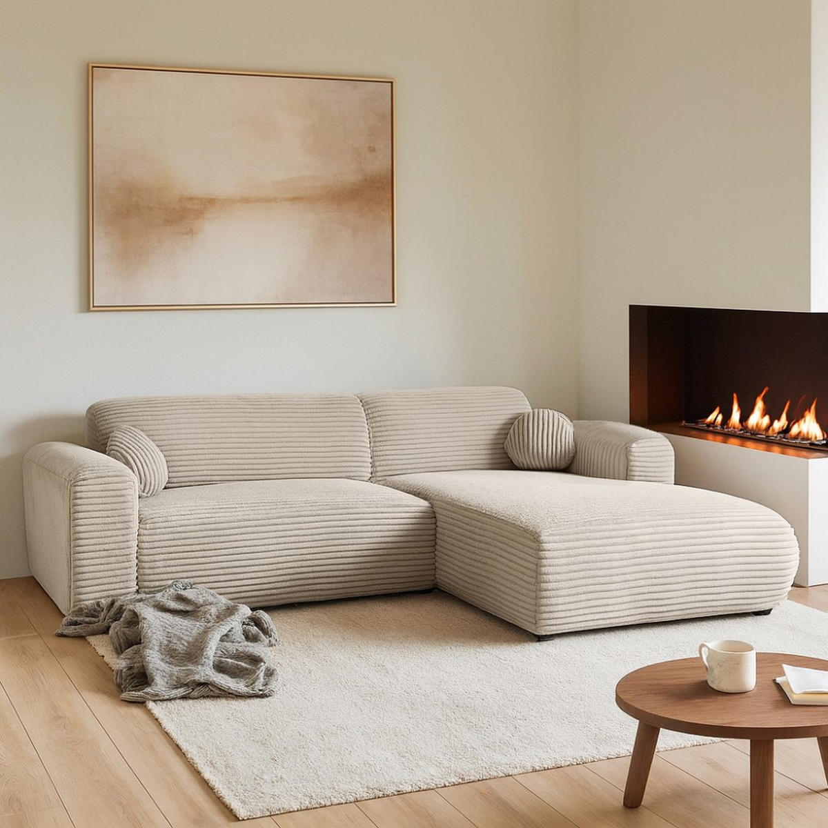 ECKSOFA Puerto, ohne Schlaffunktion, Beige, rechts - Beige/Schwarz, Textil (269/170cm) - Beautysofa