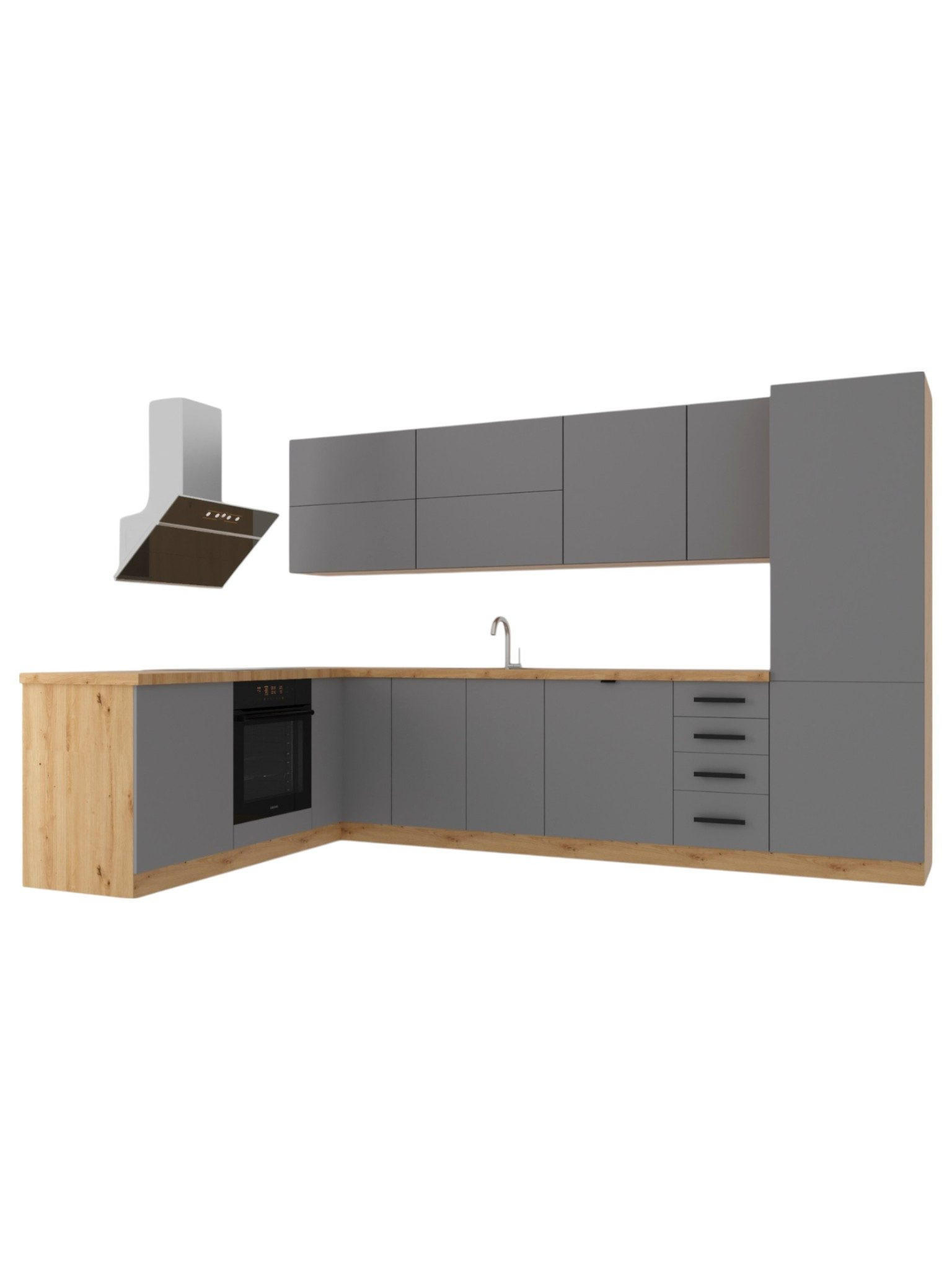 ECKKÜCHE 330 x 210 cm – Nexa K53-G330 – in Beige / Matt - Beige/Schwarz, Holz/Metall (330/212/58cm) - ROYAL24_MARKT