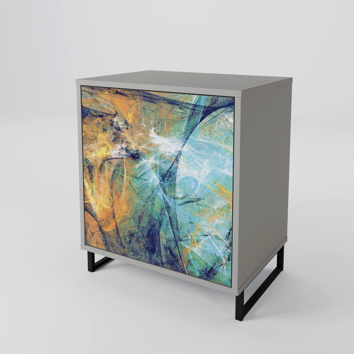SIDEBOARD ABSTRACT THOUGHTS, Grau, 57,5x42x57,5 cm, Ohne Füße - Multicolor/Grau, Holzwerkstoff (57.5/57.5/42cm) - SpaceRebels