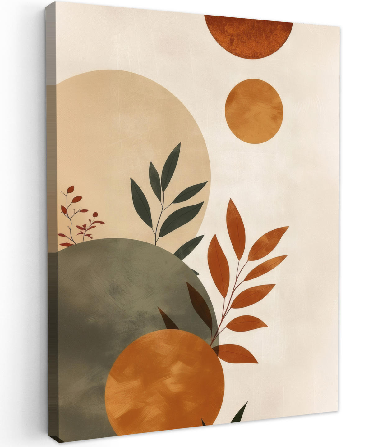 LEINWANDBILD Formen - Rund - Blätter - Beige 60x80 cm - Rostfarben, Textil (60/80cm) - MuchoWow