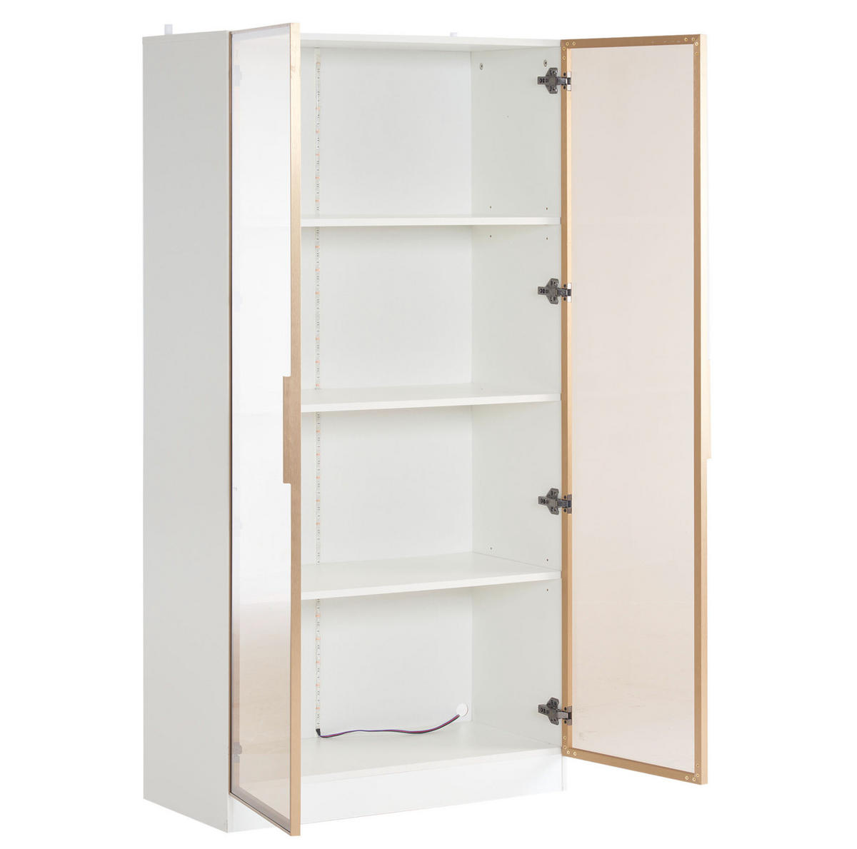 VITRINEN-SET 160/40/160 cm in Weiß mit LED-Beleuchtung und verstellbaren Böden - Weiß, Holzwerkstoff (160/160/40cm) - Flora Grace