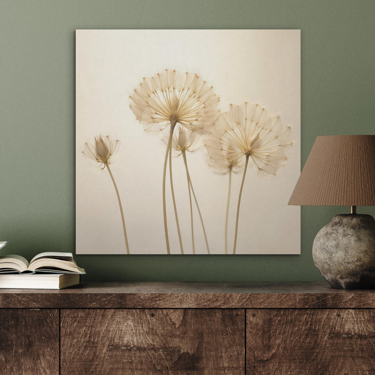 AKUSTIKBILD Sonnenlicht - Löwenzahn - Botanisch - Blumen Wandbilder 60x60 cm - Creme, Kunststoff (60/60/0.9cm) - MuchoWow
