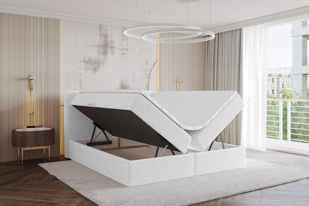 BOXBETT mit Matratze H4 - NINA - 160x200 cm - Weiß - Weiß, Holzwerkstoff (160/200cm) - ALTDECOR
