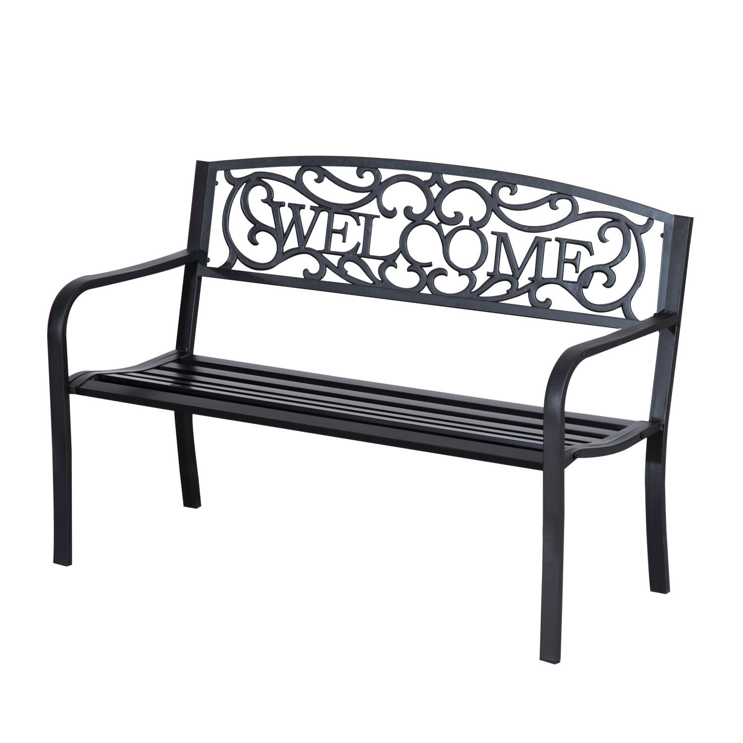 GARTENBANK 2-Sitzer DE-08305 mit WELCOME-Schriftzug Schwarz - Schwarz, Metall (127/87/60cm) - ComfortXL