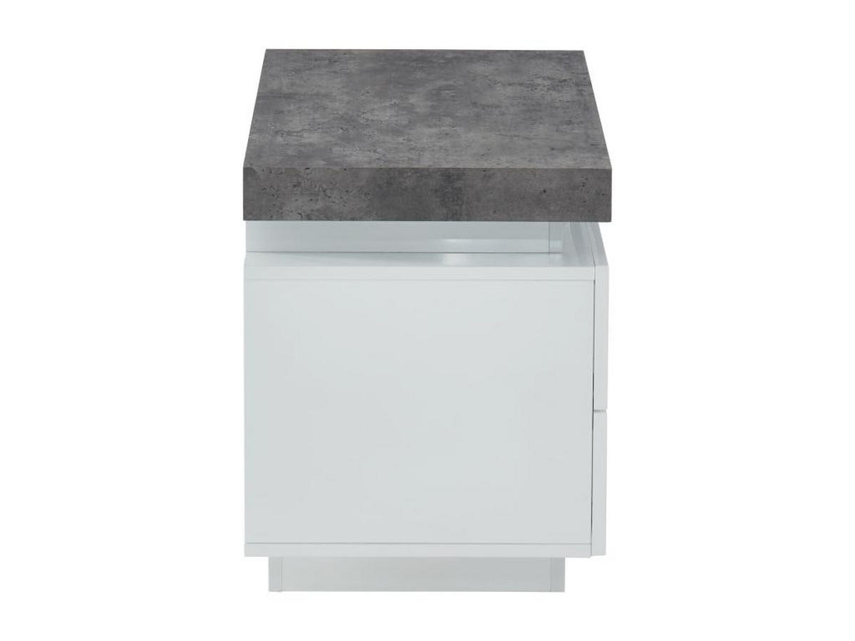 NACHTTISCH mit 2 Schubladen & LEDs - MDF lackiert - Weiß & Beton-Optik - HALO II - Grau, Holz (40/50/55cm) - Vente-Unique
